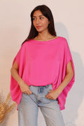 Washed Poly Silk Boat Neck Caftan Top