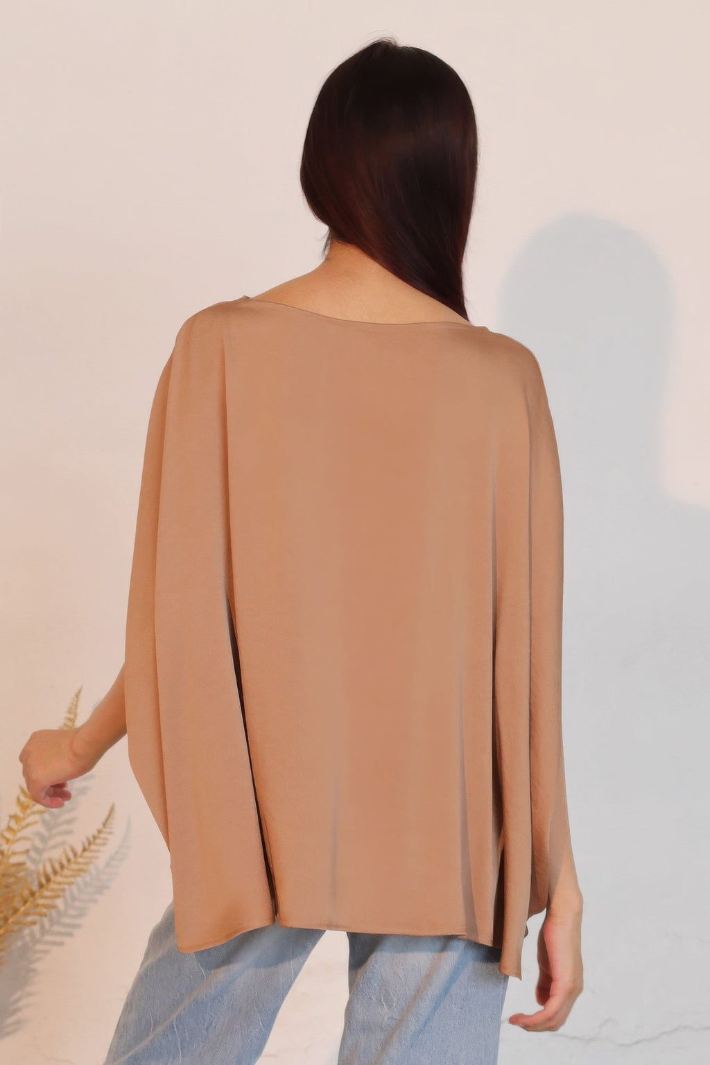 Washed Poly Silk Boat Neck Caftan Top