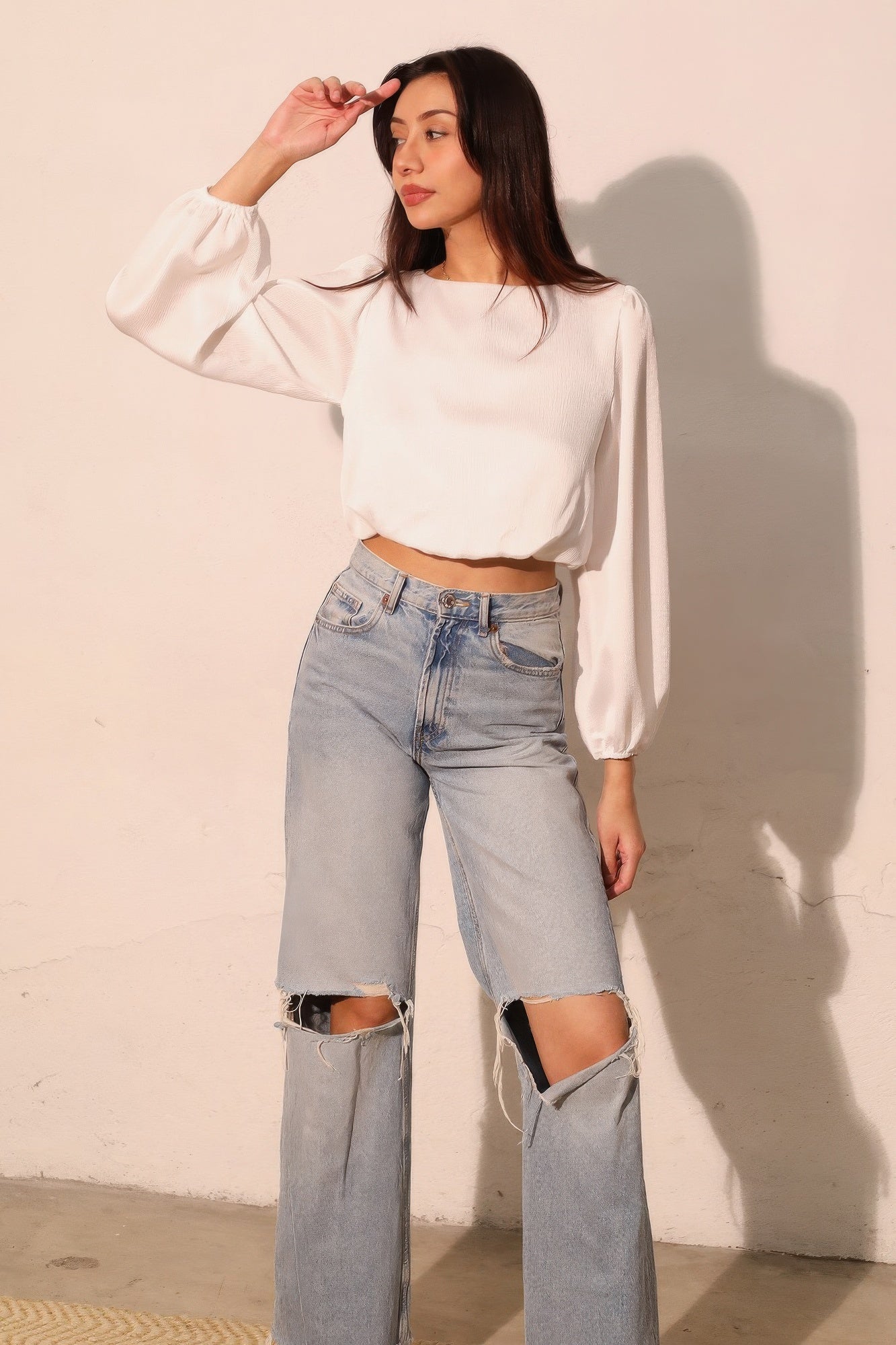 Hammered Satin Long Sleeve Crop Top