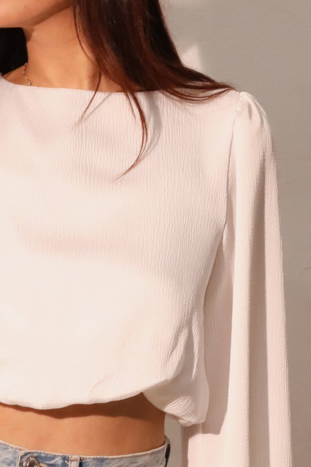 Hammered Satin Long Sleeve Crop Top