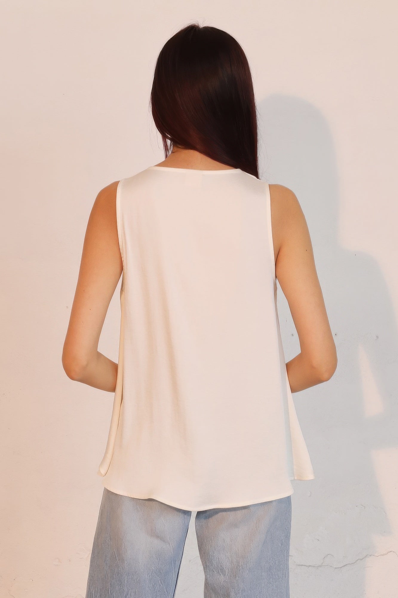 Washed Poly Silk Front Tucked Top