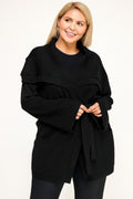 Ribbed Wrap Cardigan With Waist Belt