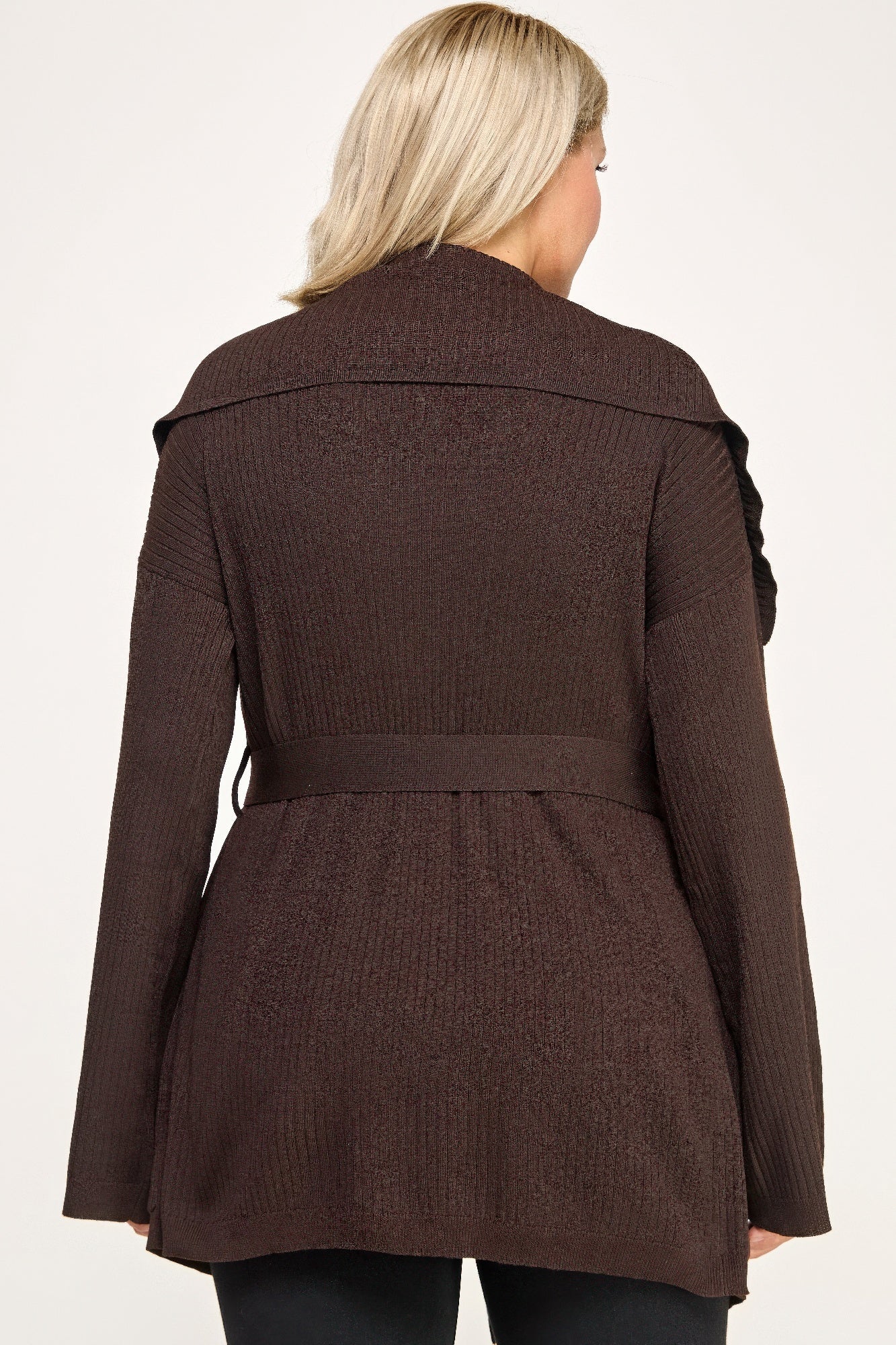Ribbed Wrap Cardigan With Waist Belt