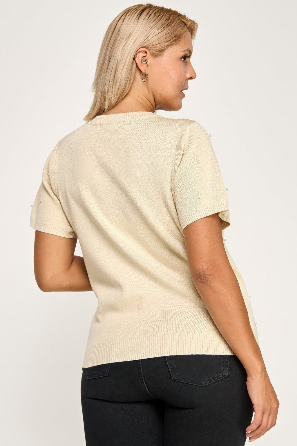 Pearl & Rhinestone Knit Sweater Top