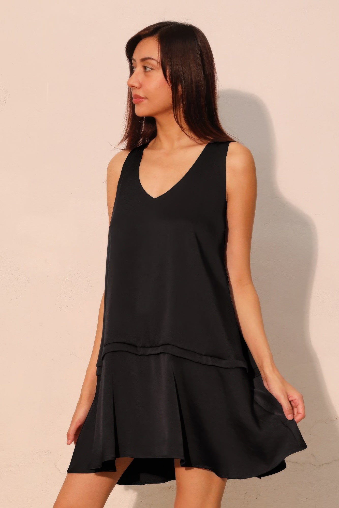 Washed Poly Silk Band Swing Dress