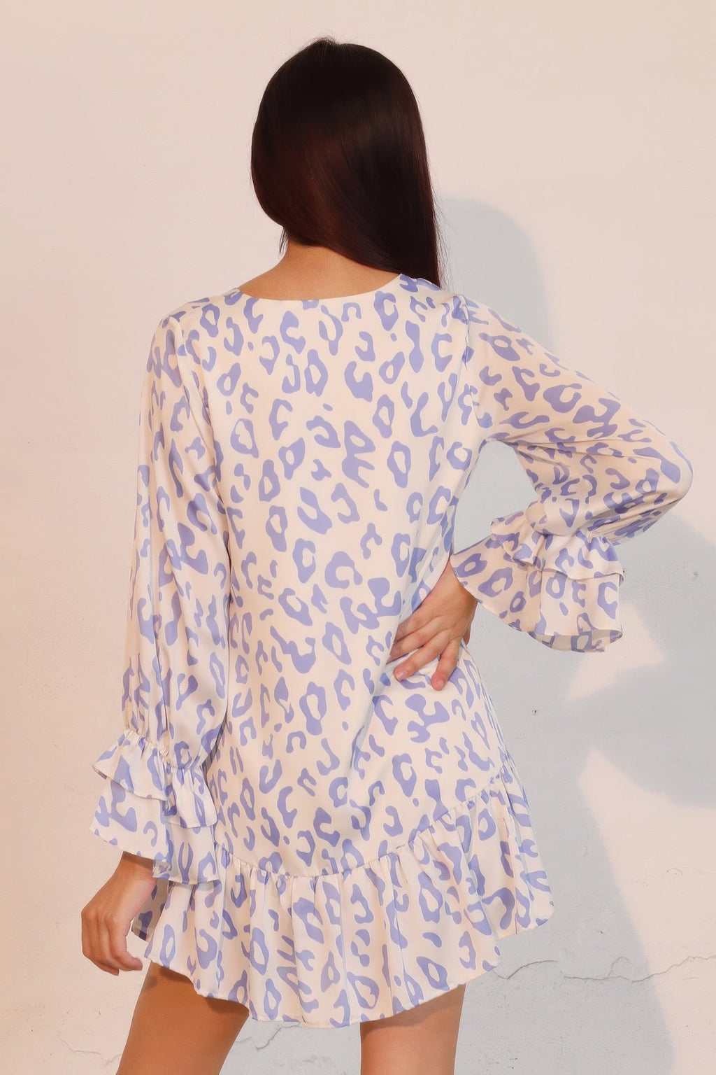 Simple Leopard Dress With Ruffle Cuff