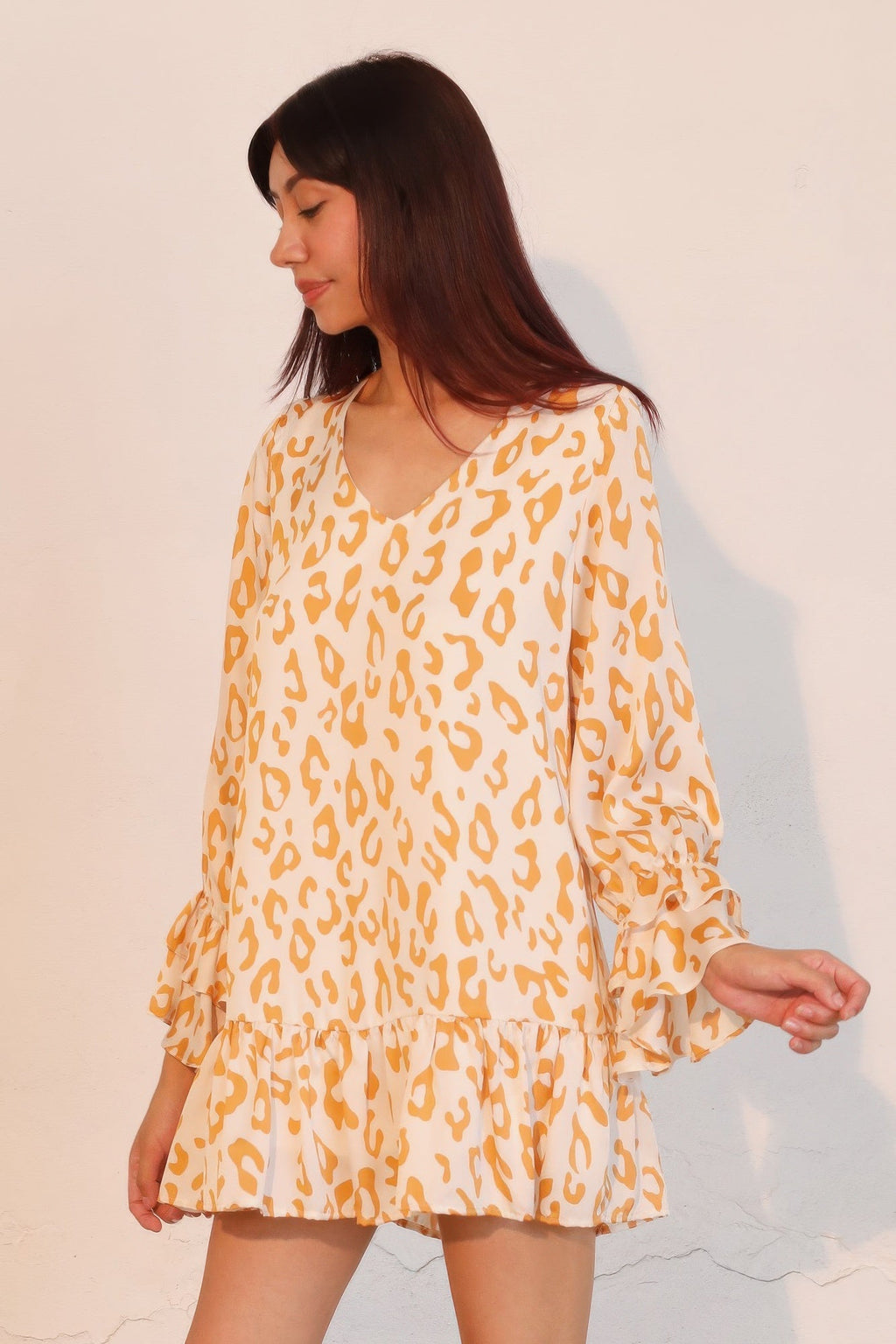 Simple Leopard Dress With Ruffle Cuff