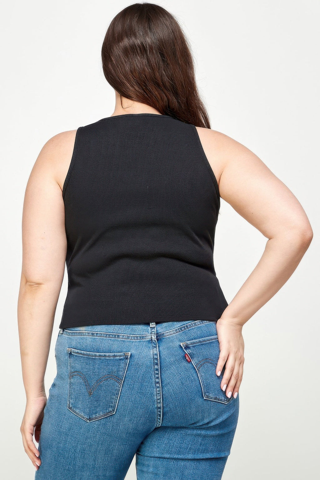 Ribbed Sleeveless Ruched Tank Top