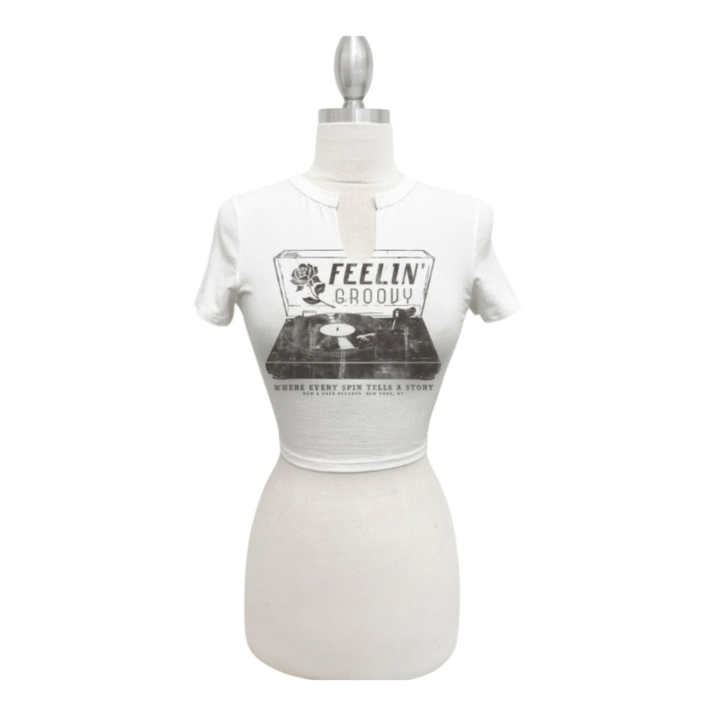 Ivory Feelin' Groovy Graphic Notch Neck Crop Tee