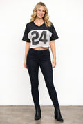 Varsity 24 Mesh Crop Jersey Top in Black and White