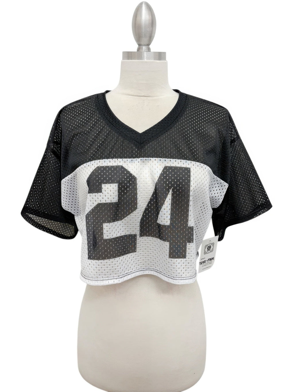 Varsity 24 Mesh Crop Jersey Top in Black and White