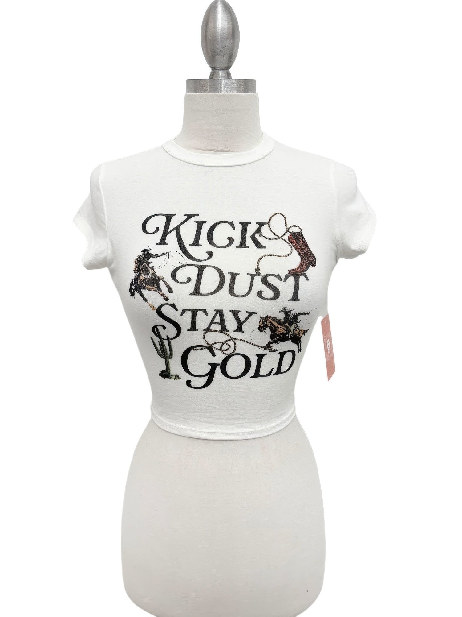 Kick Dust Stay Gold Graphic Western Crop Tee in Ivory