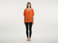 Orange Scoop Neck Blouse with Short Elastic Puff Sleeves