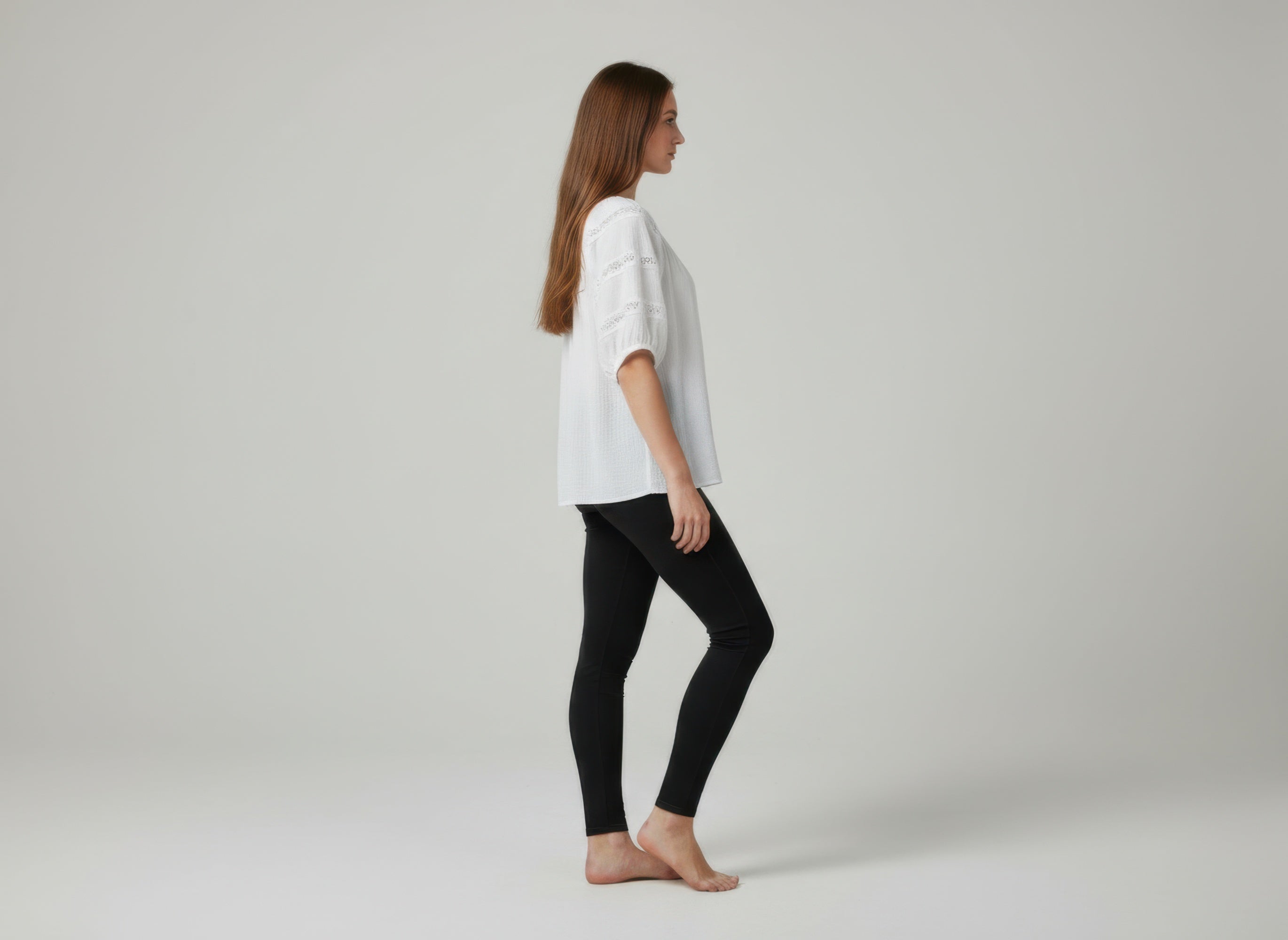 Solid White Short Sleeve Blouse with Eyelet Trim Detail