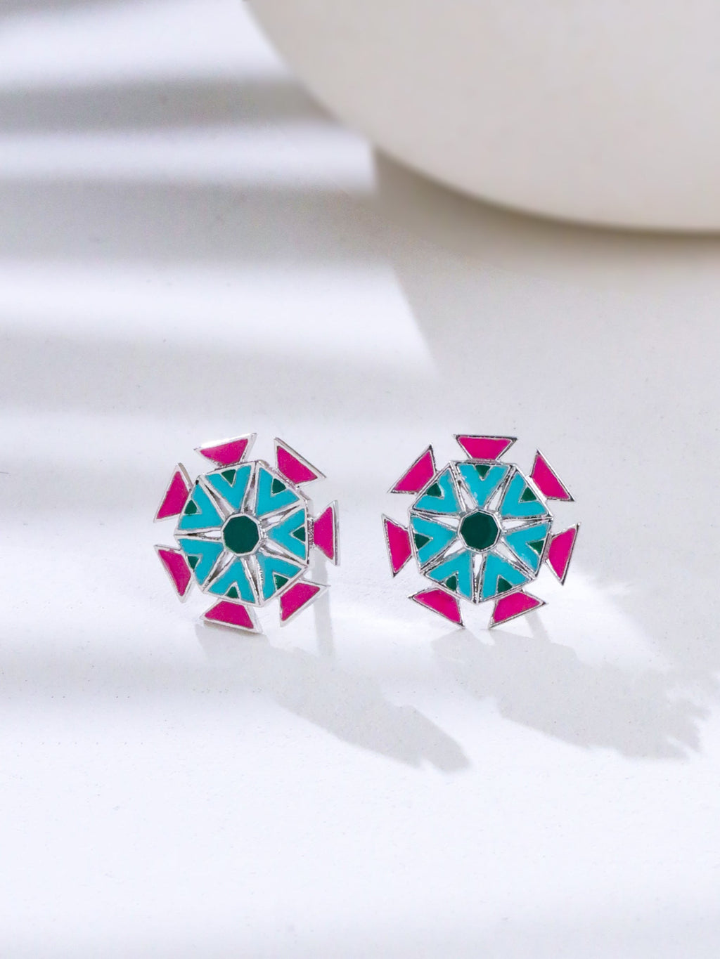 Geometric Lotus Stud Earrings