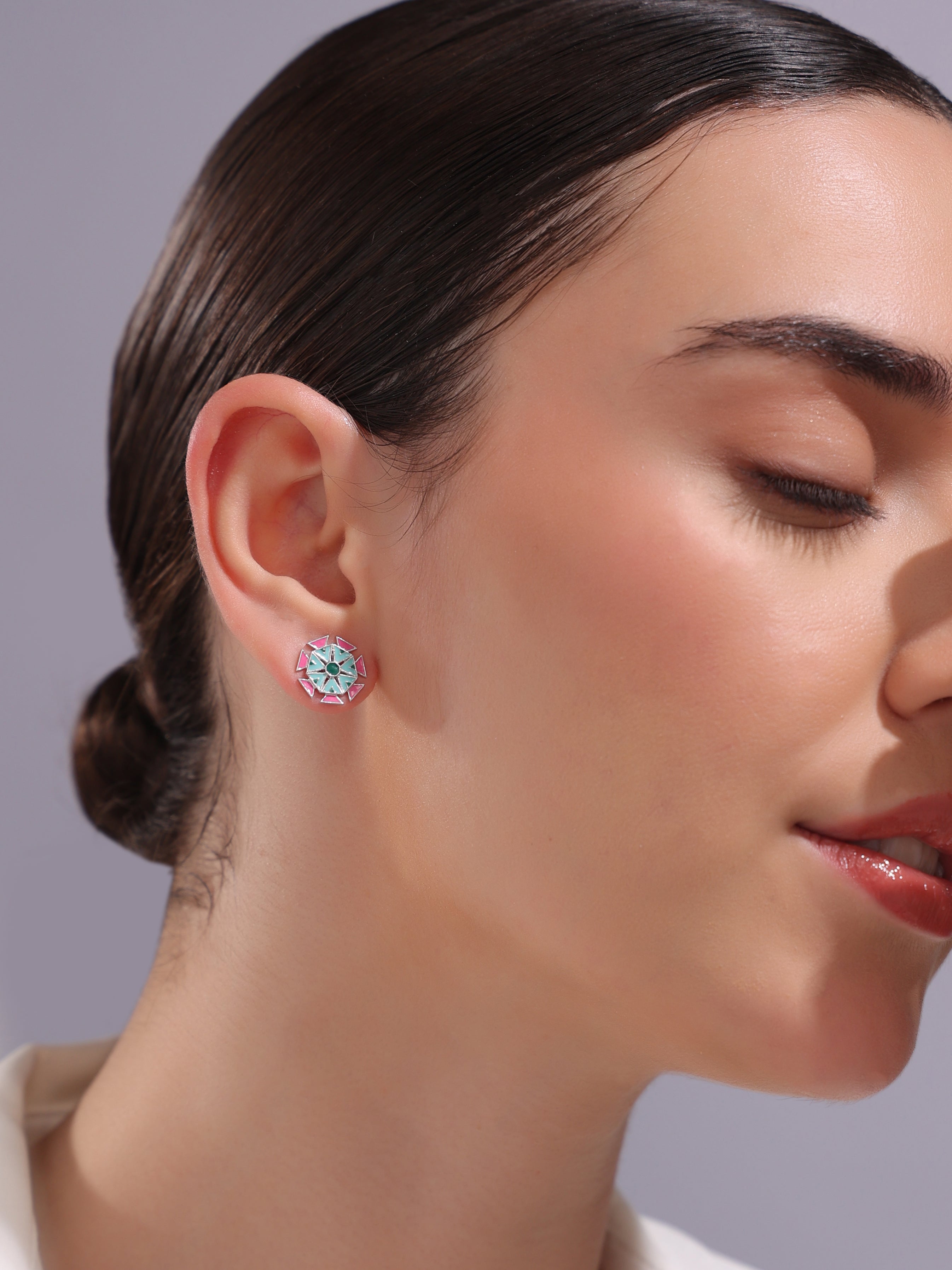 Geometric Lotus Stud Earrings