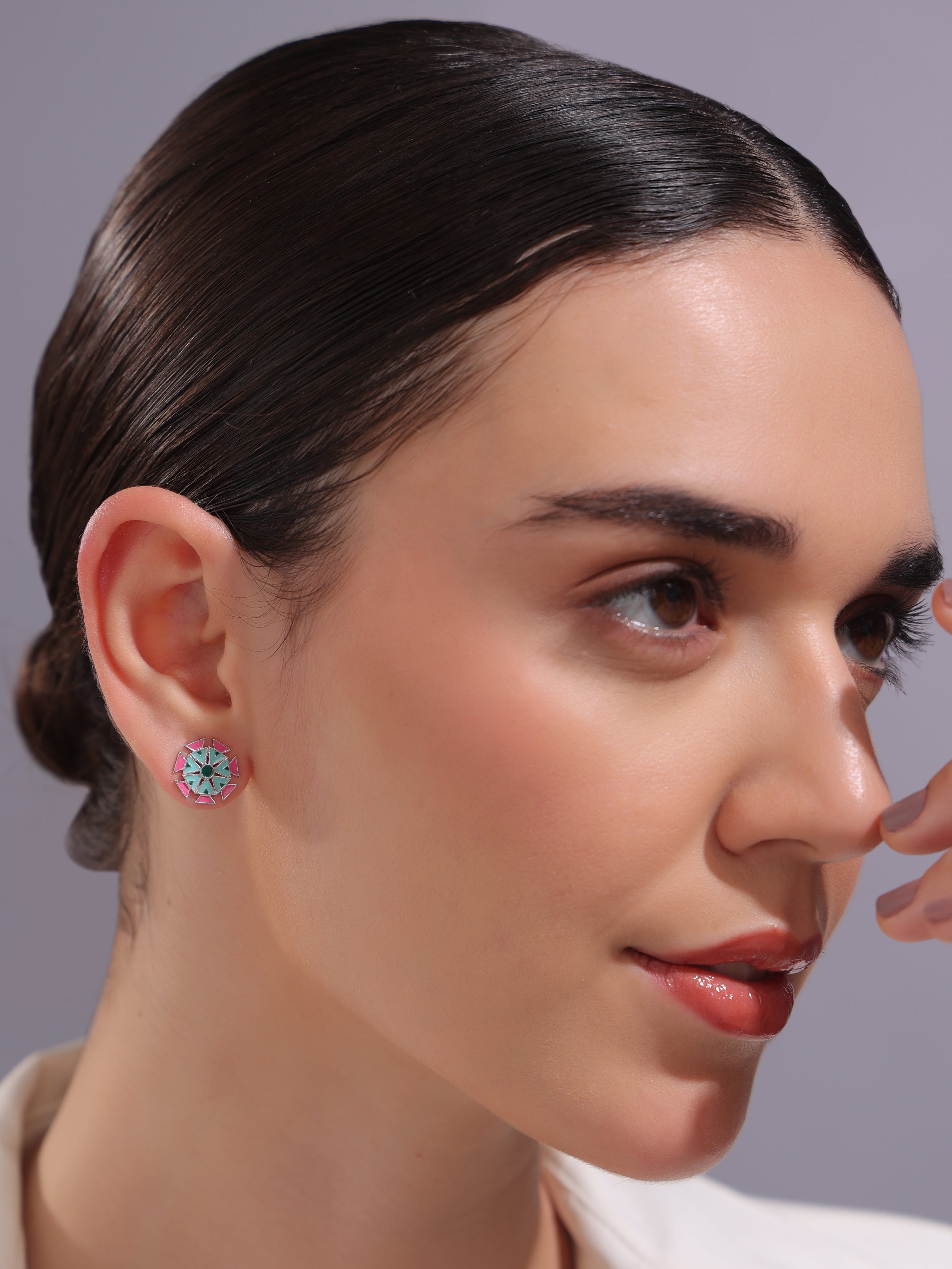 Geometric Lotus Stud Earrings