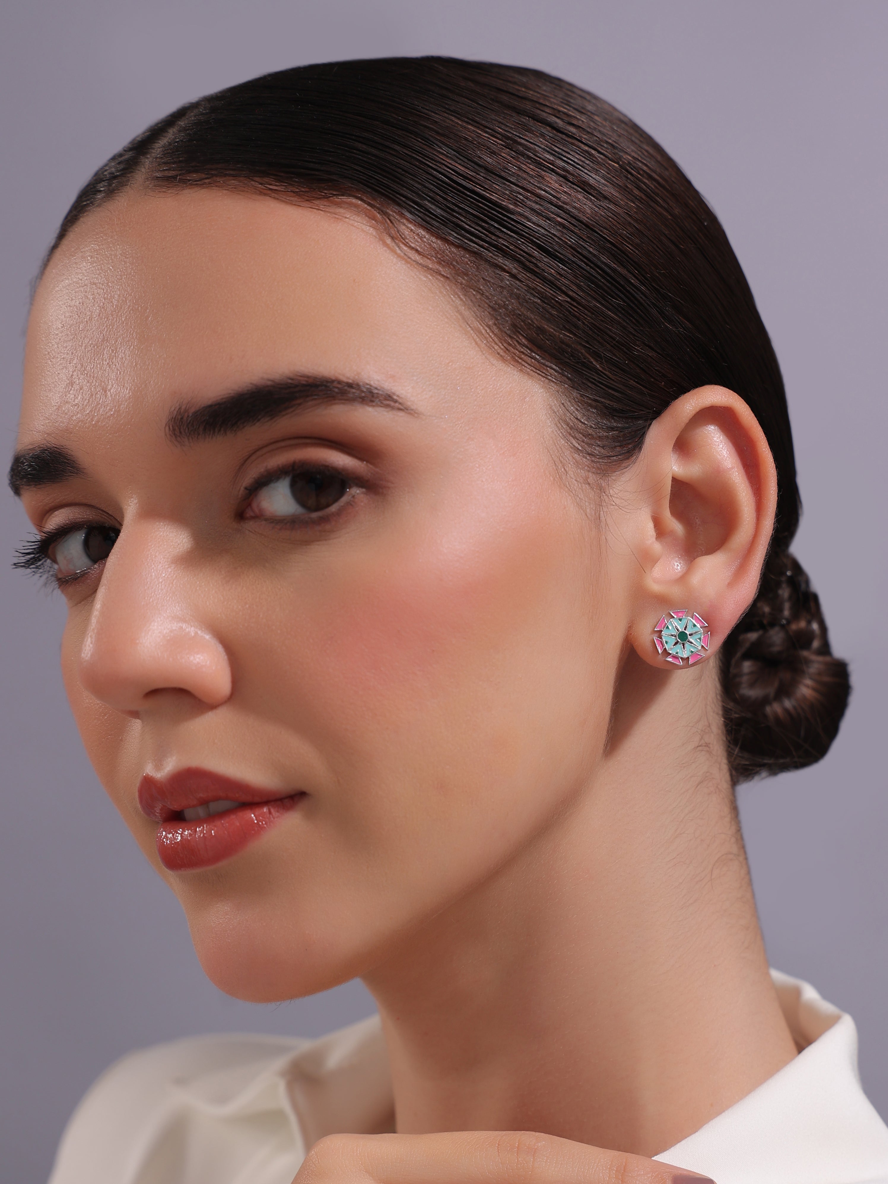 Geometric Lotus Stud Earrings