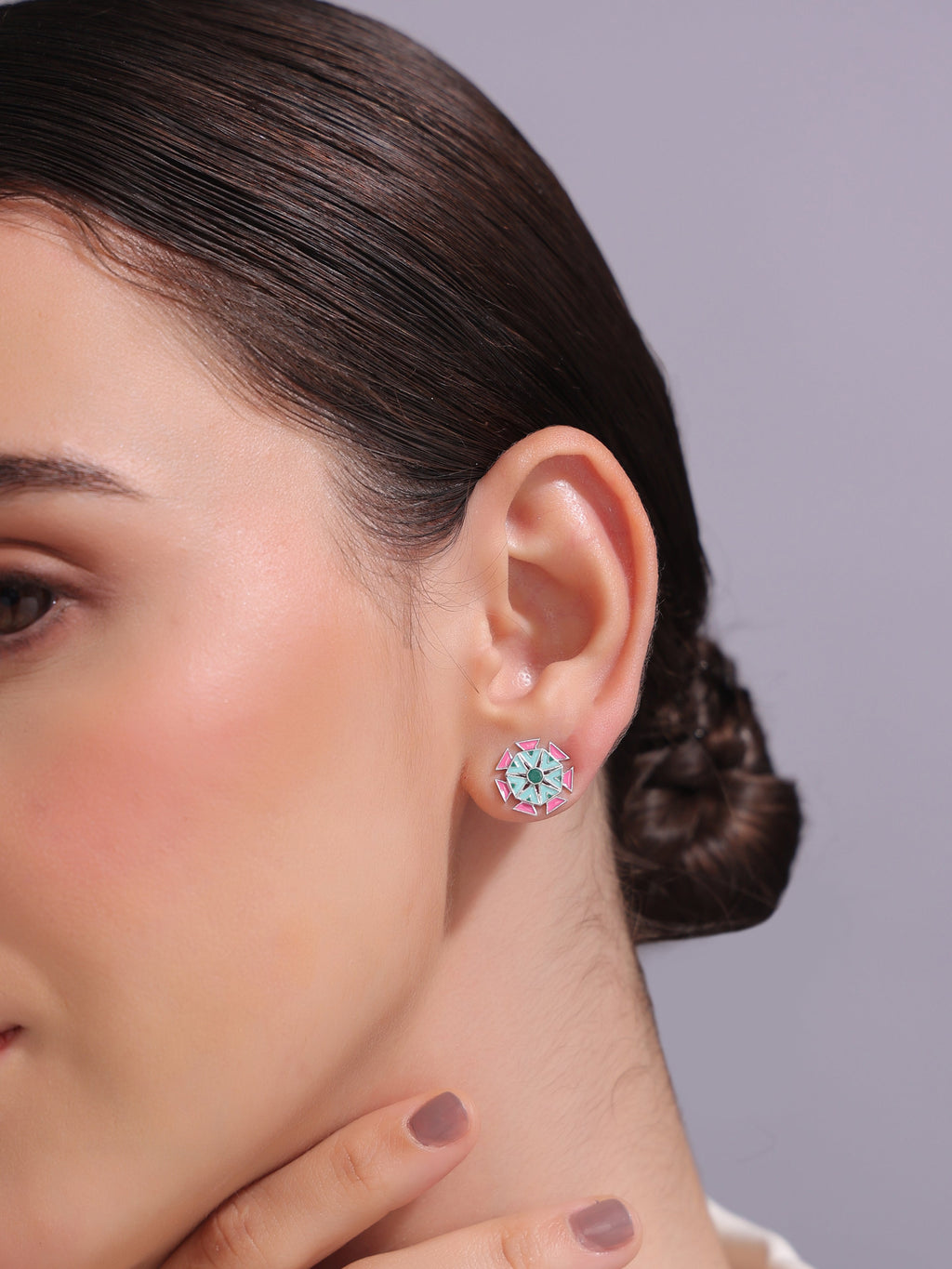 Geometric Lotus Stud Earrings