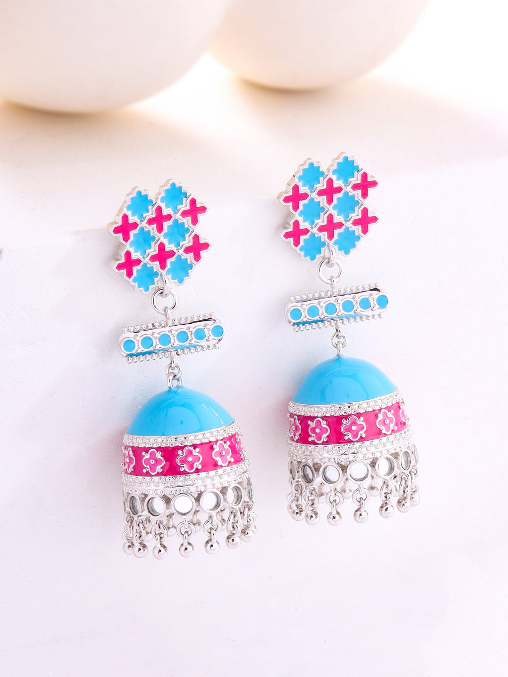 Turquoise Trellis Stud Jhumka Earrings