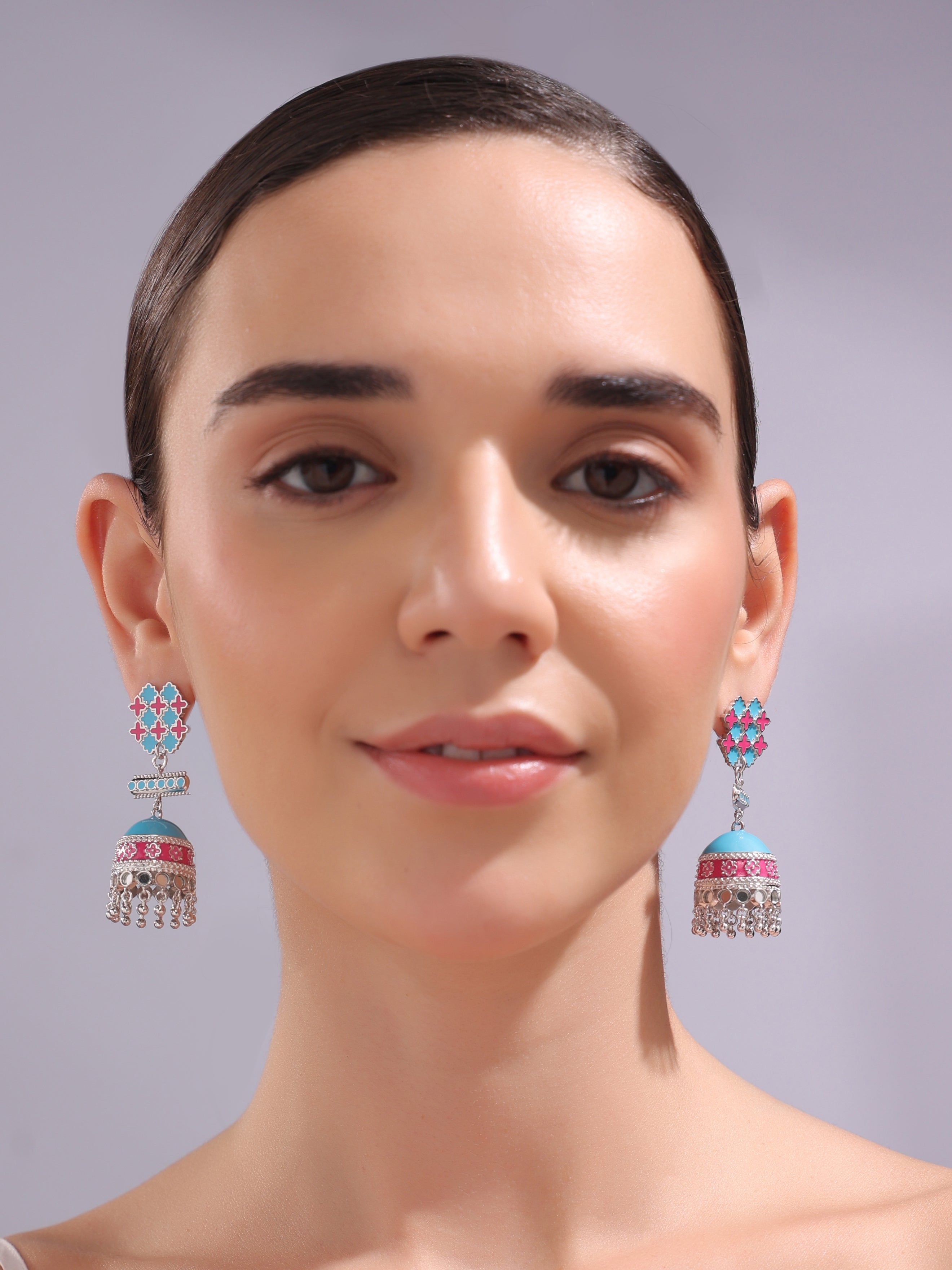 Turquoise Trellis Stud Jhumka Earrings