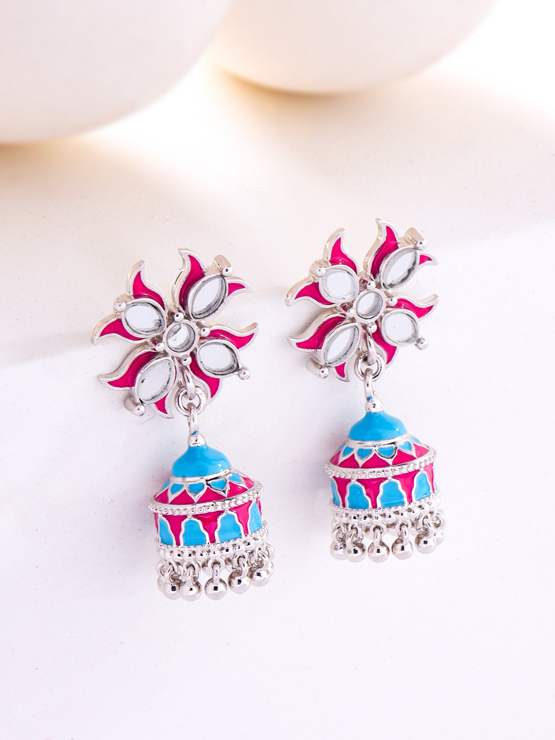 Lotus Reflection Stud Jhumka Earrings