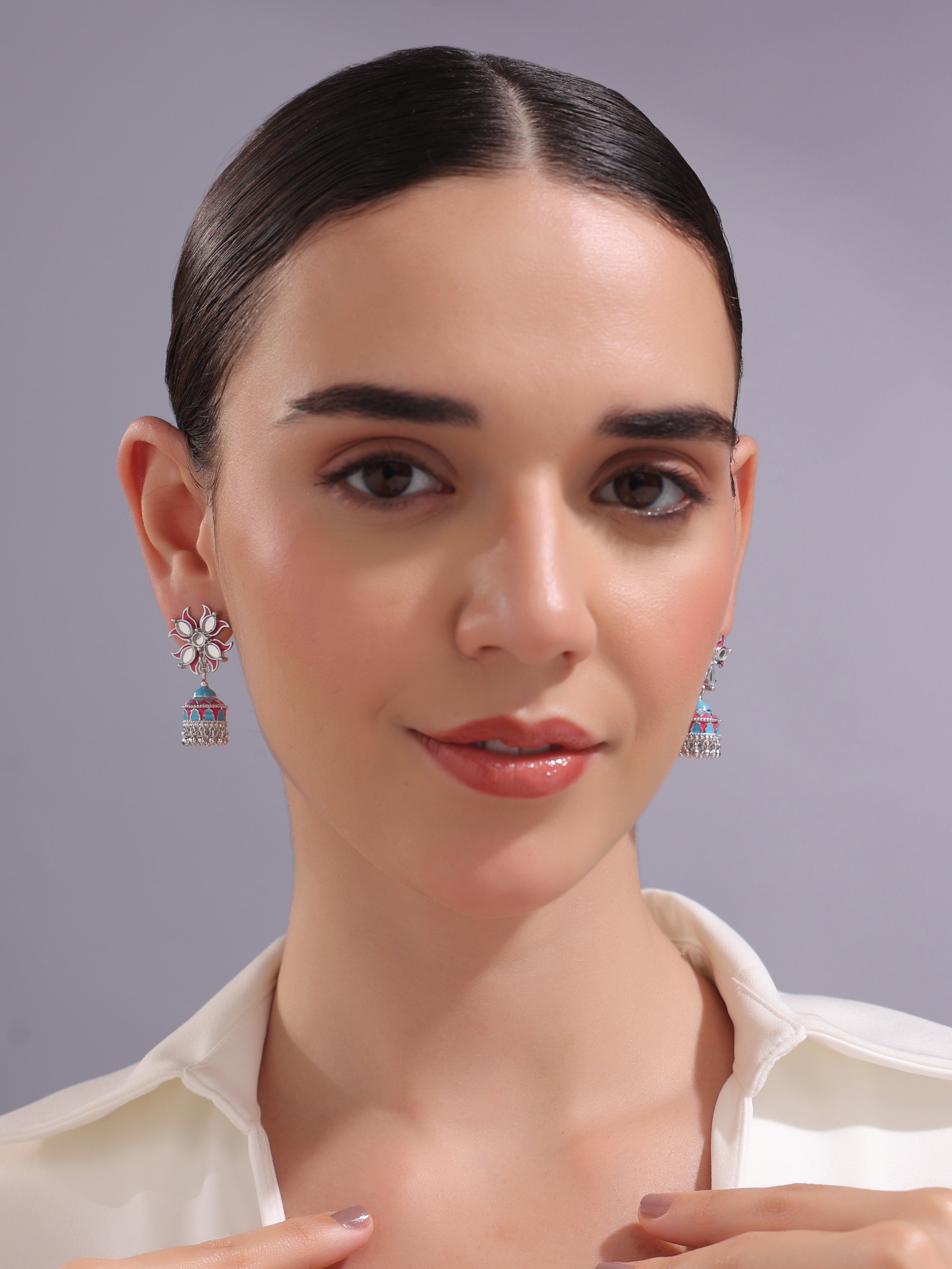 Lotus Reflection Stud Jhumka Earrings