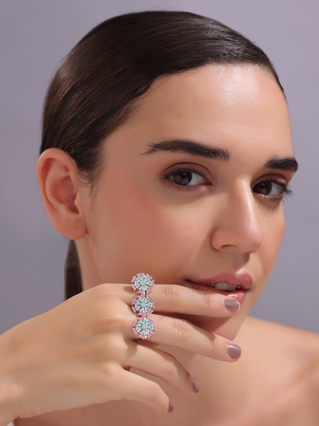 Geometric Lotus Two-Finger Ring