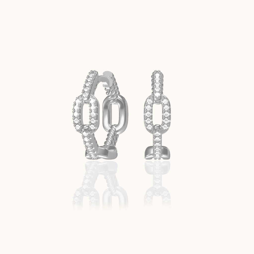 CZ Linked Chain Hoop Earrings