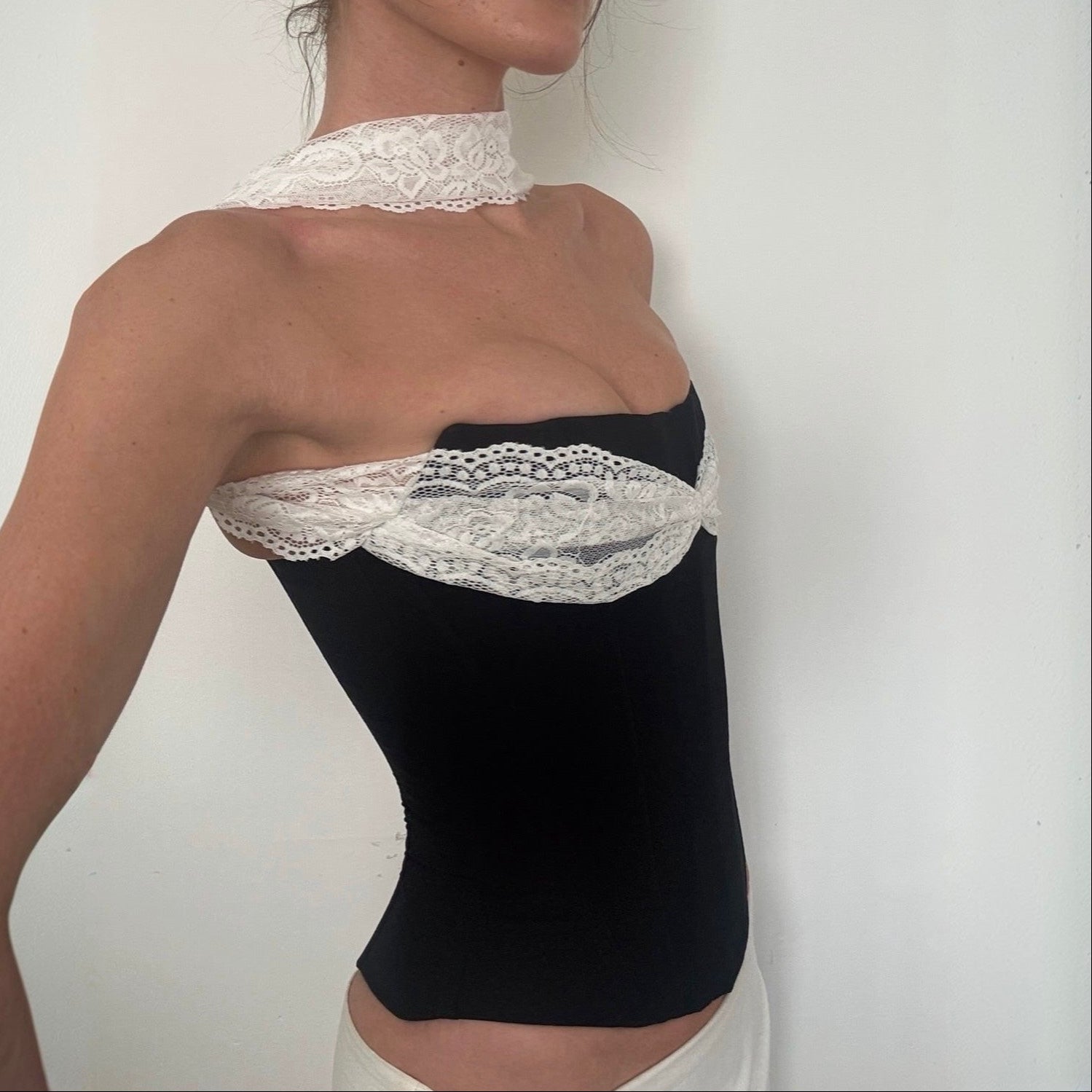 Call Back Black Lace Halter Top