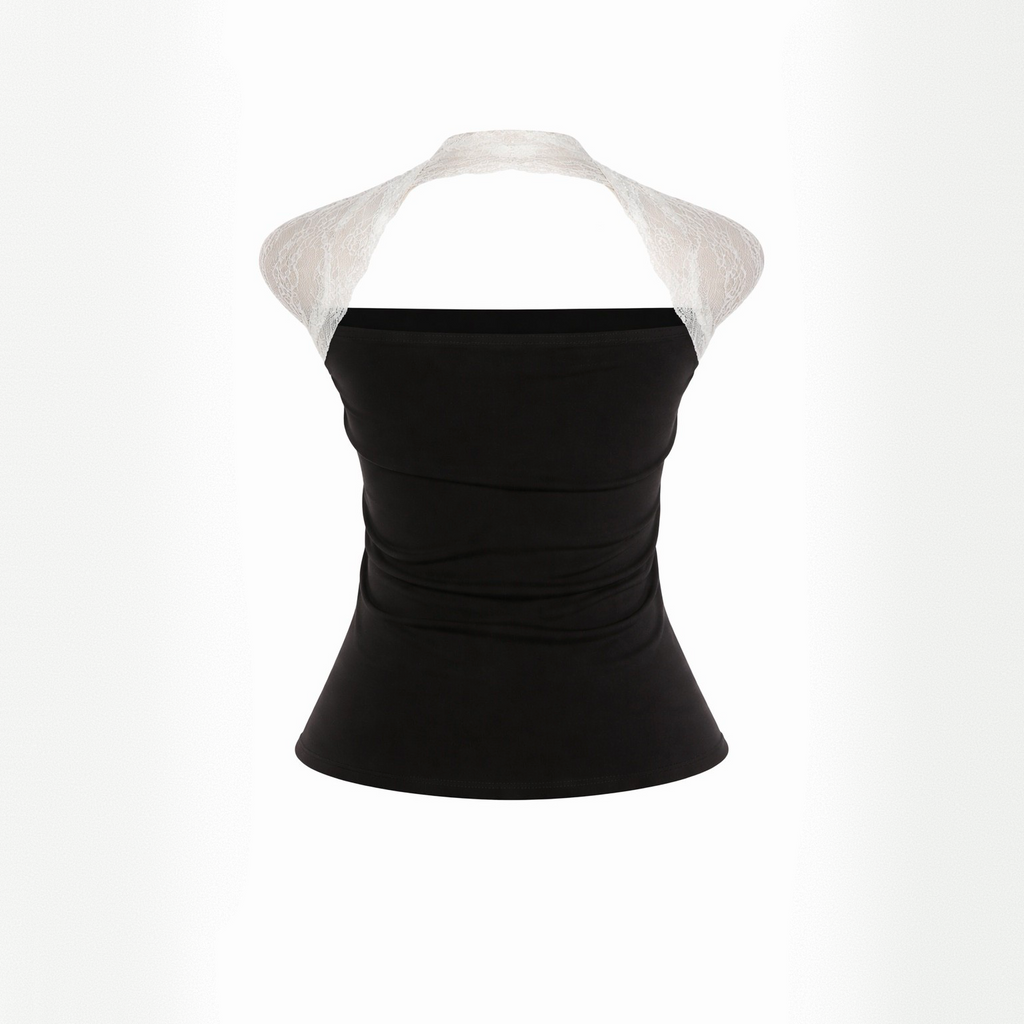 Call Back Black Lace Halter Top