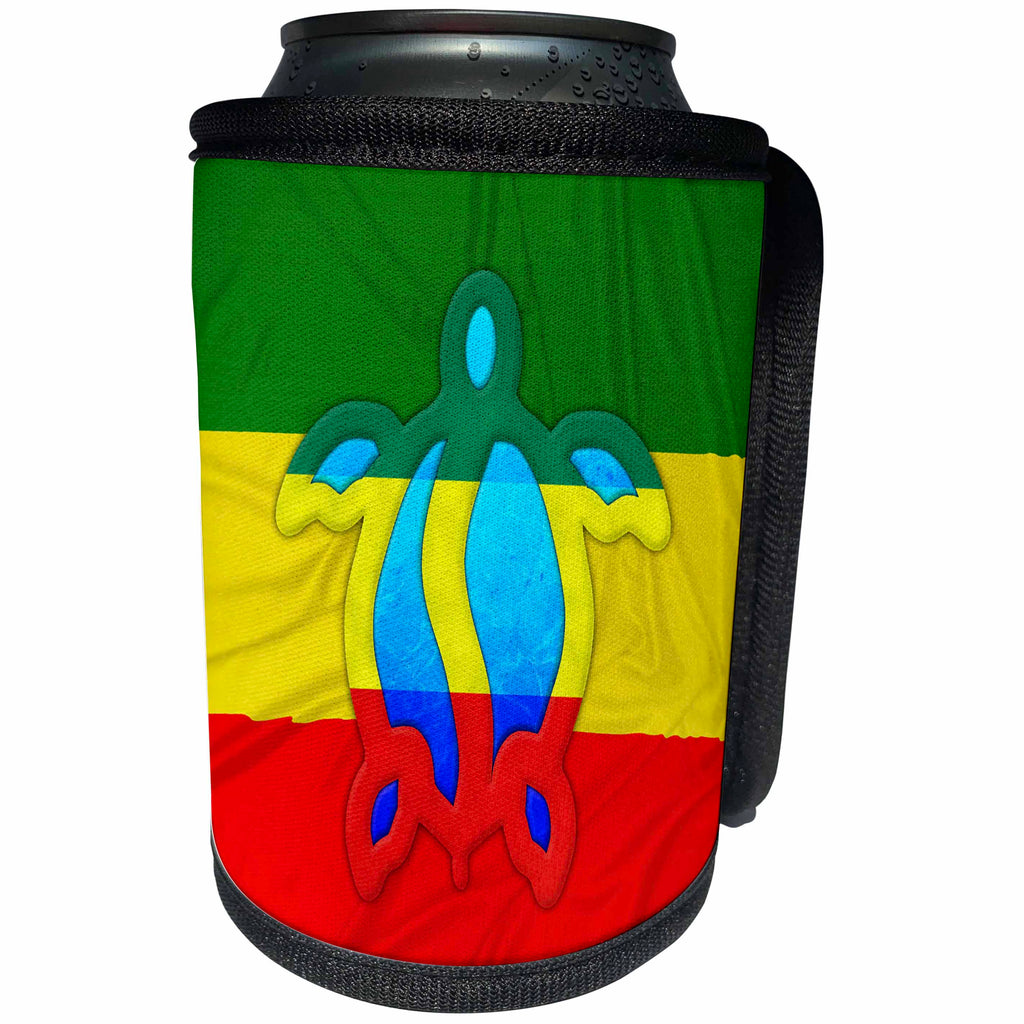 3dRose MacDonald Creative Studios – Islands - Jamaican flag colors and sea turtle symbol for a colorful island art. - Can Cooler Bottle Wrap (cc_295411)