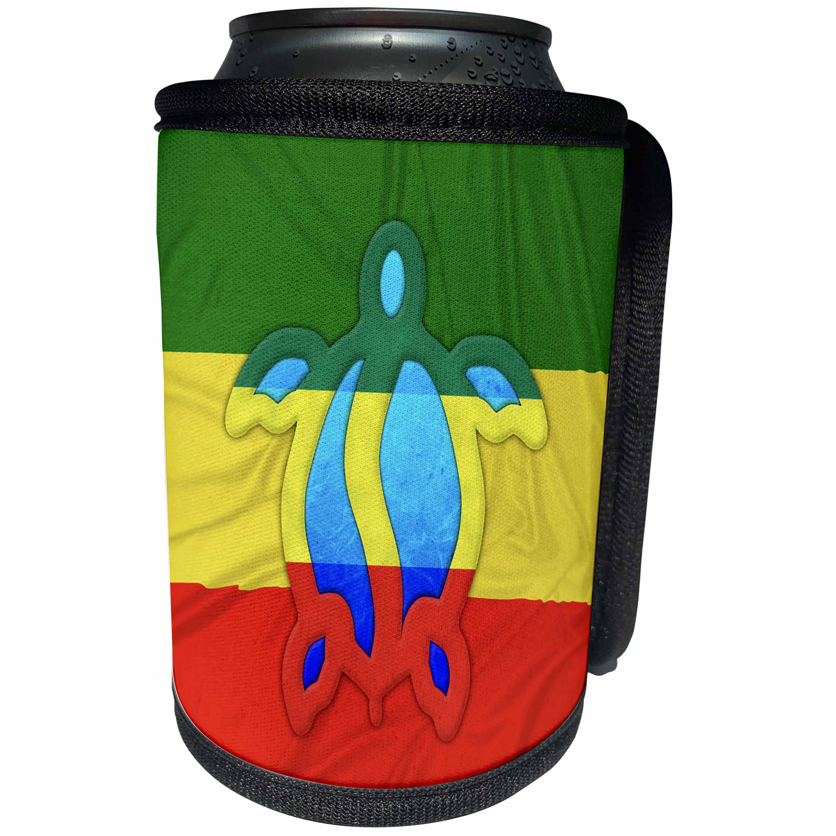 3dRose MacDonald Creative Studios – Islands - Jamaican flag colors and sea turtle symbol for a colorful island art. - Can Cooler Bottle Wrap (cc_295411)