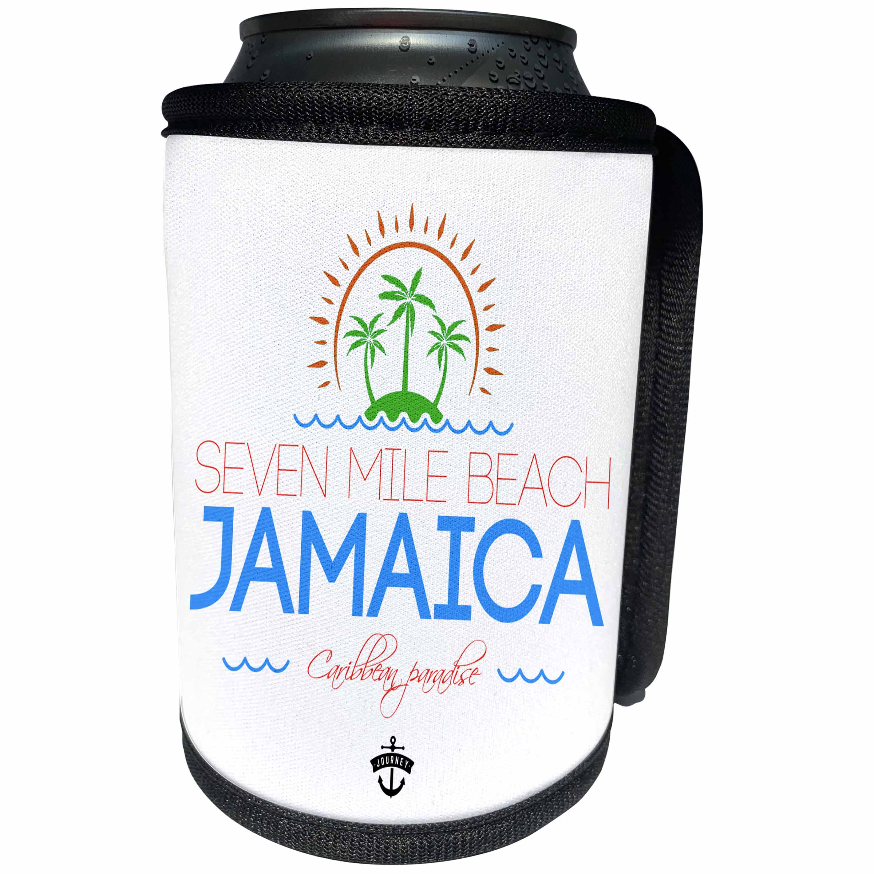3dRose Alexis Design - Caribbean Beaches - Seven Mile Beach, Jamaica Caribbean paradise text, decorative images - Can Cooler Bottle Wrap (cc_304041)