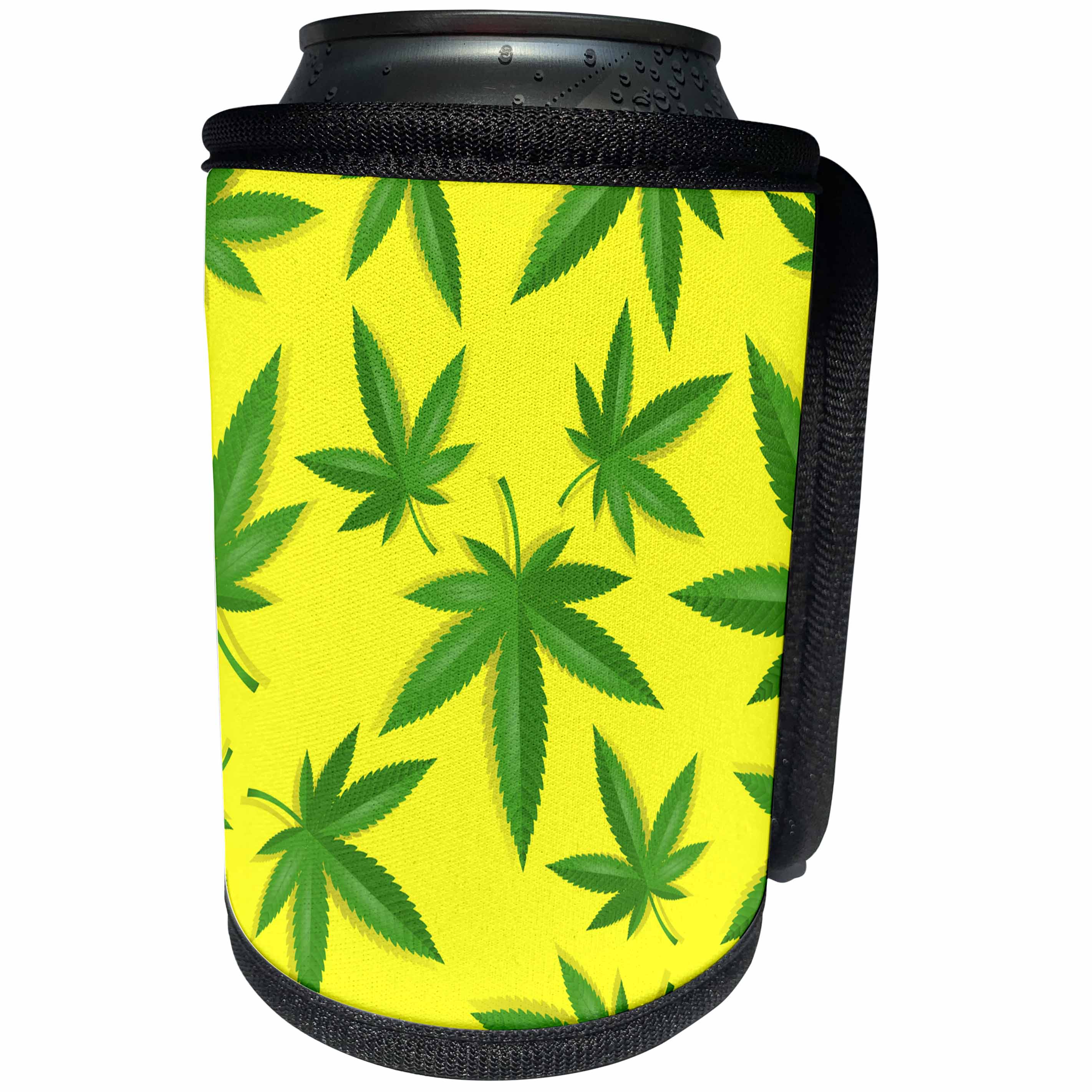 3dRose Sven Herkenrath Pattern - Pattern Style of Cannabis Leaf with Yellow Background - Can Cooler Bottle Wrap (cc_311024)