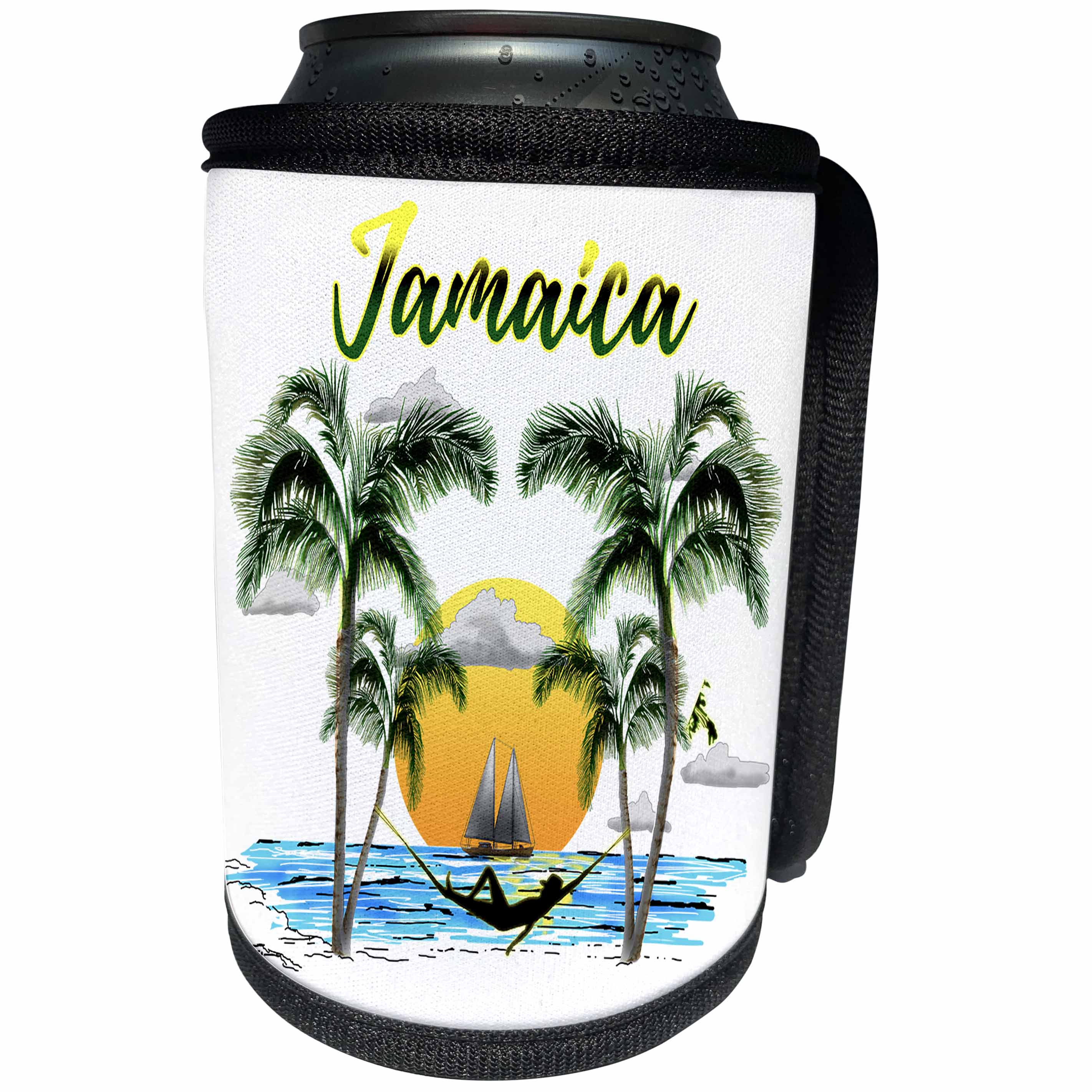 3dRose MacDonald Creative Studios – Jamaica - Man on the beach in Jamaica watching the sunset over the ocean - Can Cooler Bottle Wrap (cc_318268)