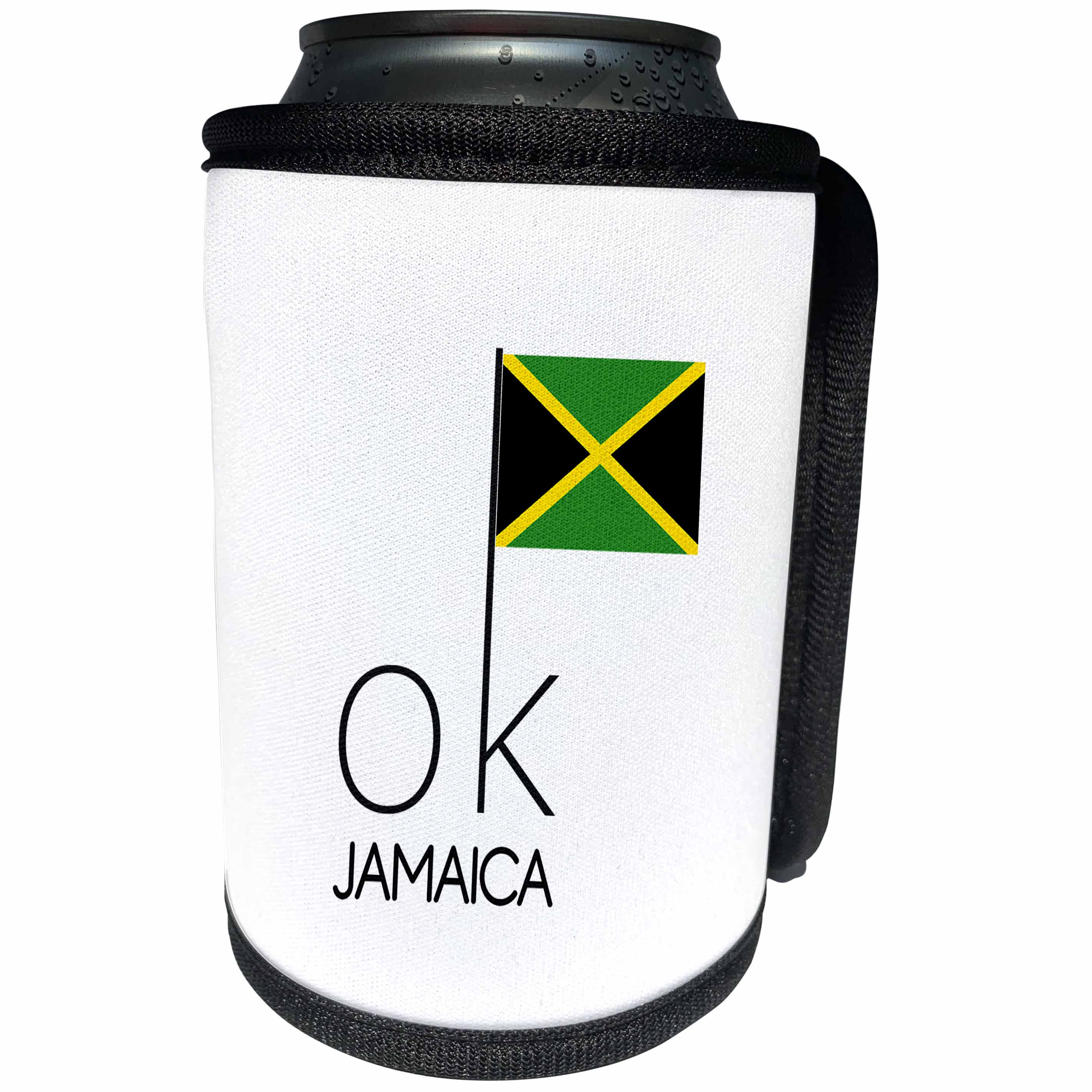 3dRose Alexis Design - OK Country - Brave text OK JAMAICA and the national flag on white background - Can Cooler Bottle Wrap (cc_319190)