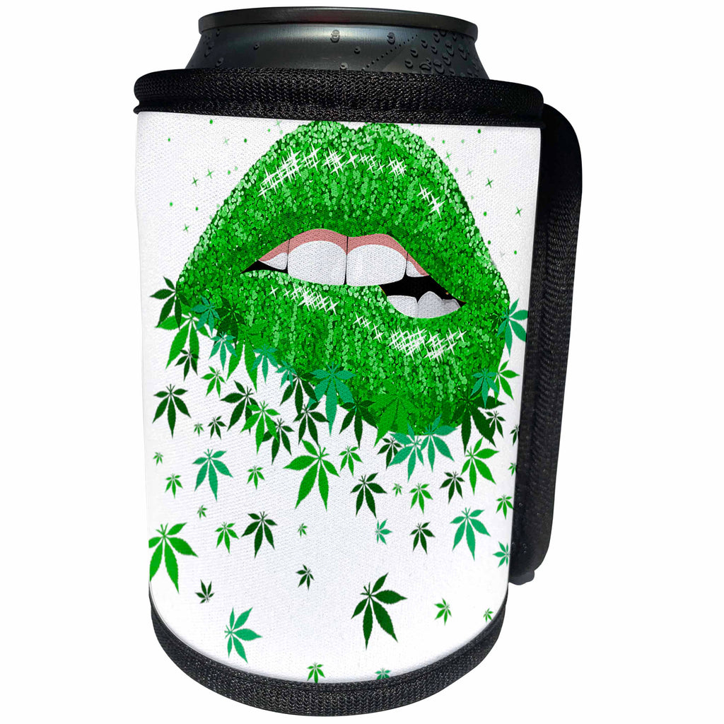3dRose Cannabis Lips Sexy Saint Patricks Day - Can Cooler Bottle Wrap (cc_342880)