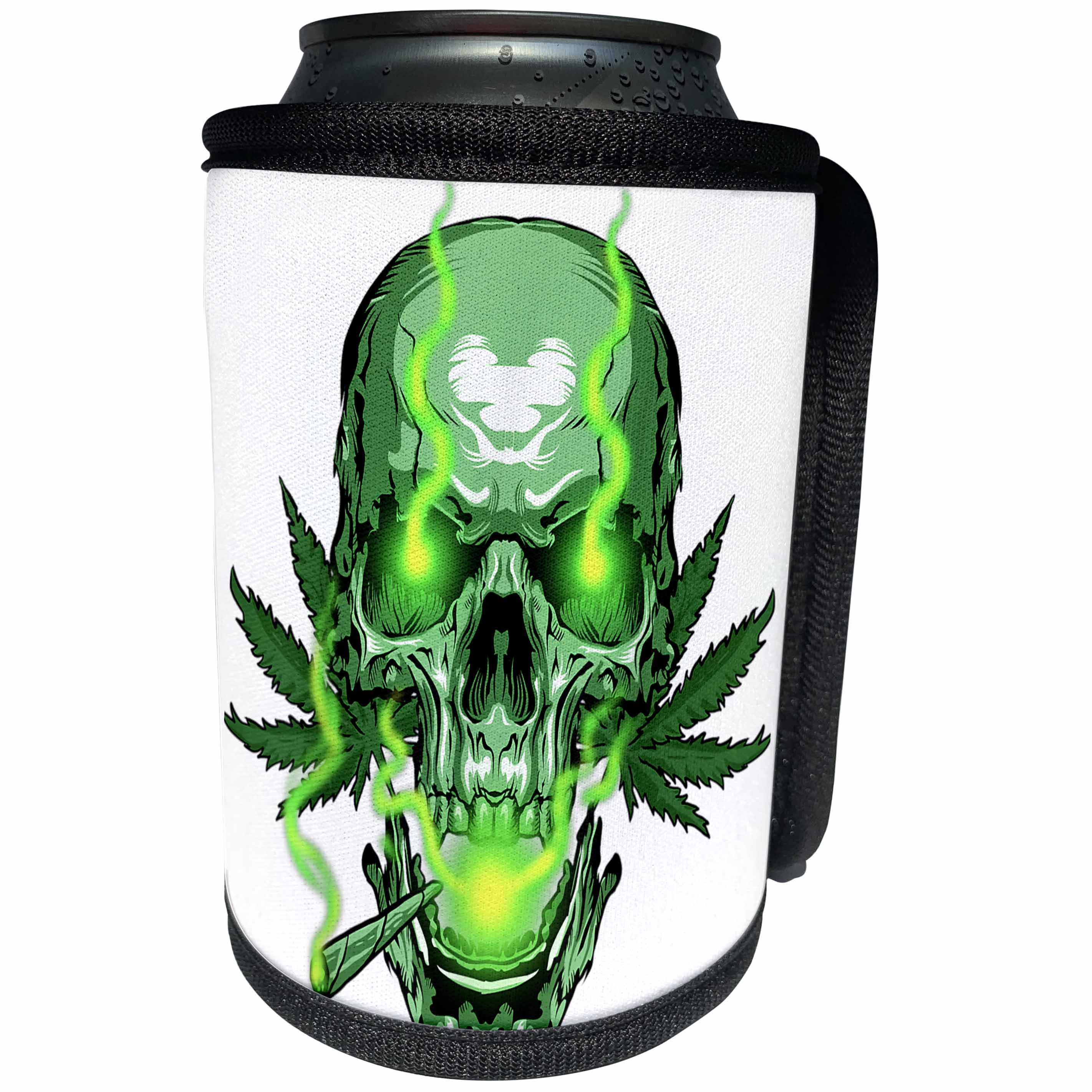 3dRose Cassie Peters Cannabis - Green Cannabis Skull - Can Cooler Bottle Wrap (cc_358726)