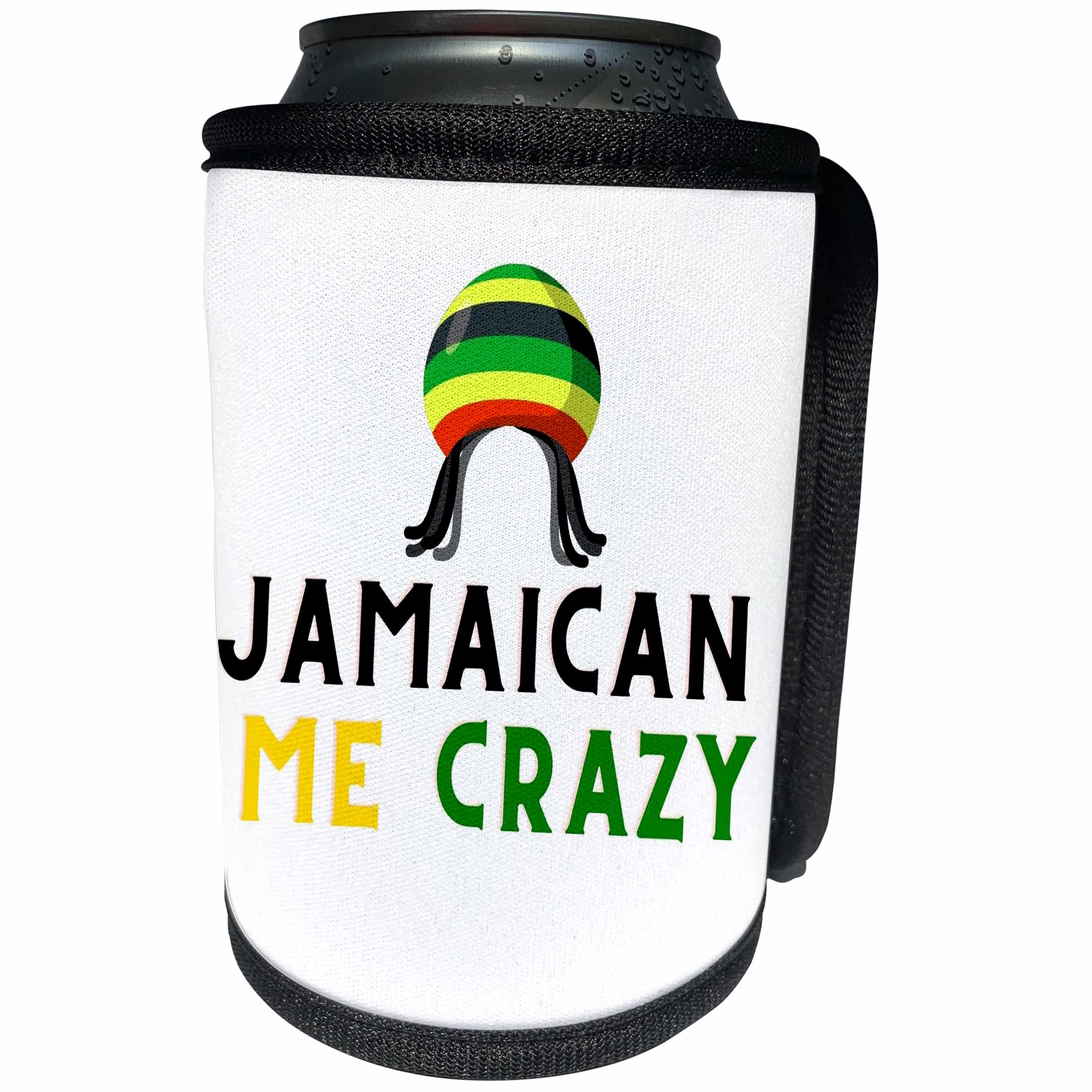 3dRose Image of the words jamaican me crazy with rasta hat - Can Cooler Bottle Wrap (cc-361807)