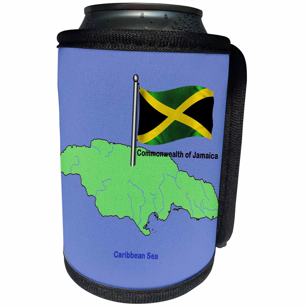 3dRose 777images Flags and Maps - North America - Flag and Map of The Commonwealth of Jamaica with waving Jamaican flag - Can Cooler Bottle Wrap (cc_49044)