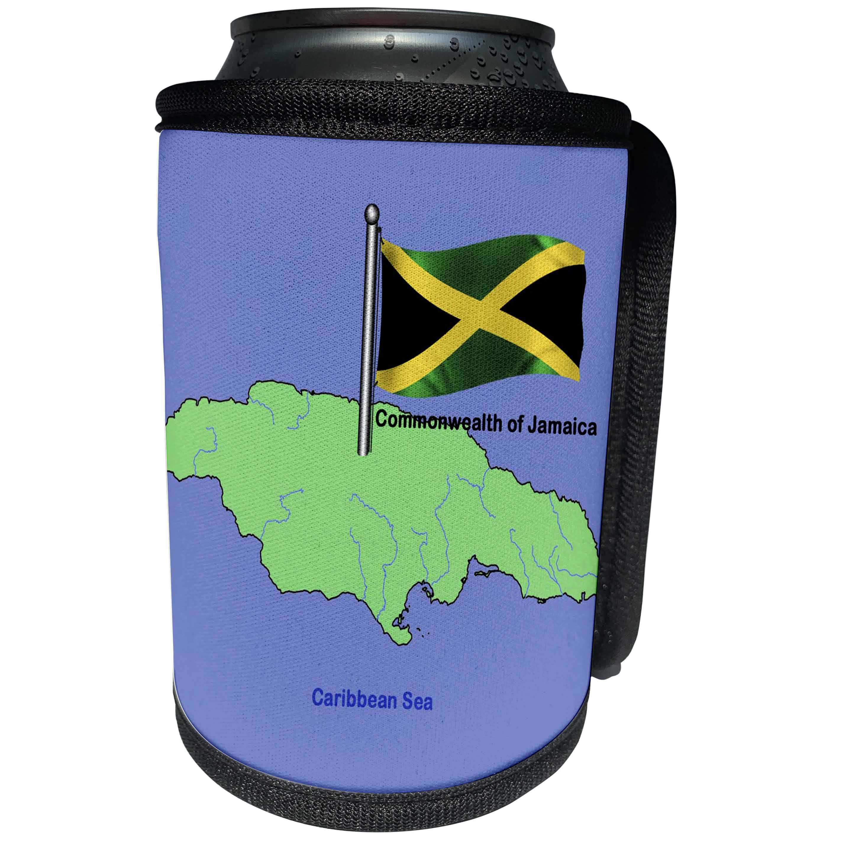 3dRose 777images Flags and Maps - North America - Flag and Map of The Commonwealth of Jamaica with waving Jamaican flag - Can Cooler Bottle Wrap (cc_49044)