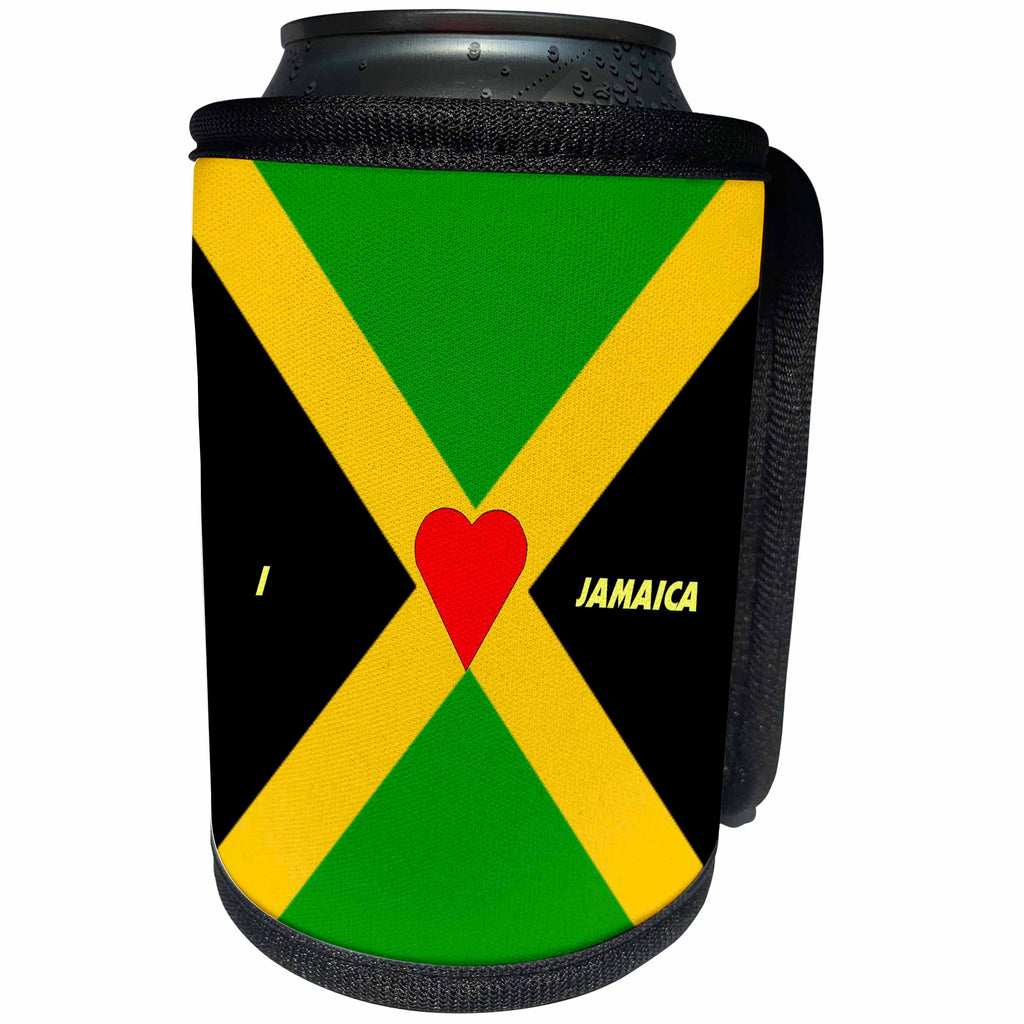 3dRose Florene Love of Country Flags - I Love Jamaica - Can Cooler Bottle Wrap (cc_51532)