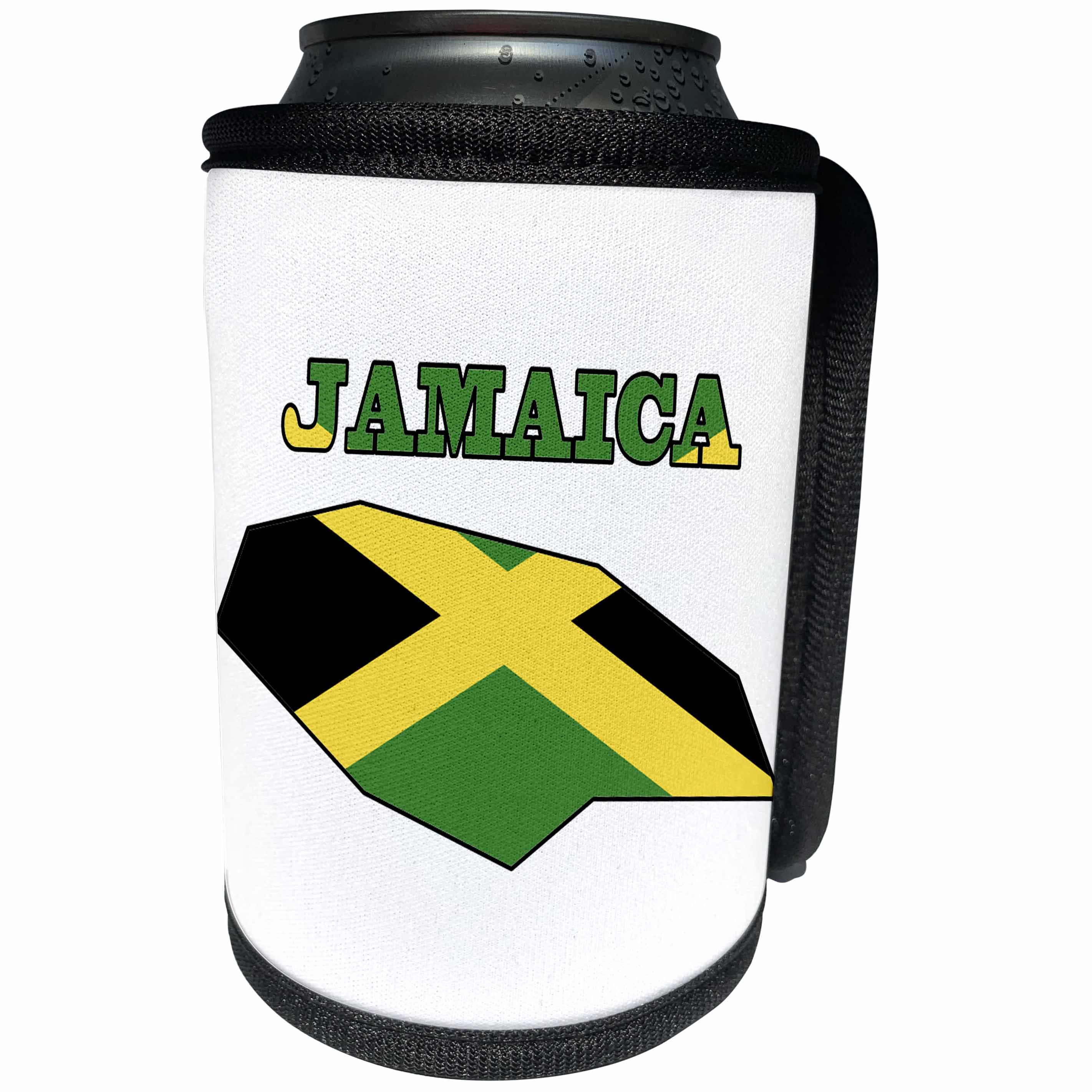 3dRose 777images Flags and Maps - North America - Jamaican flag in the outline map and word Jamaica - Can Cooler Bottle Wrap (cc_58778)