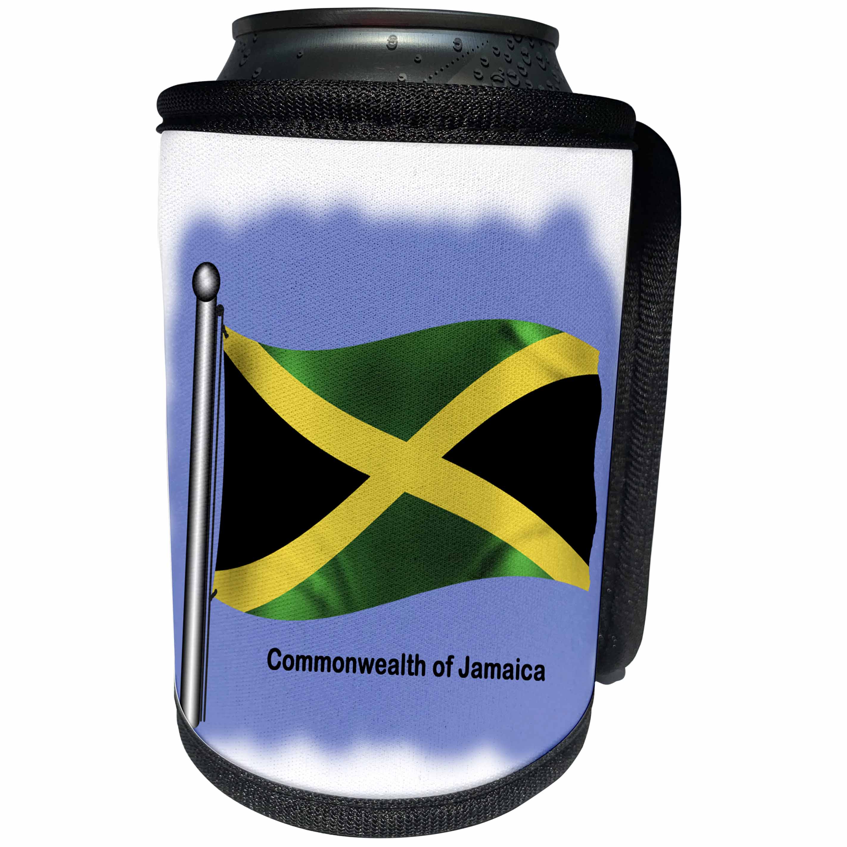 3dRose 777images Flags and Maps - North America - Jamaican flag for the Commonwealth of Jamaica waving on a blue background - Can Cooler Bottle Wrap (cc_58786)