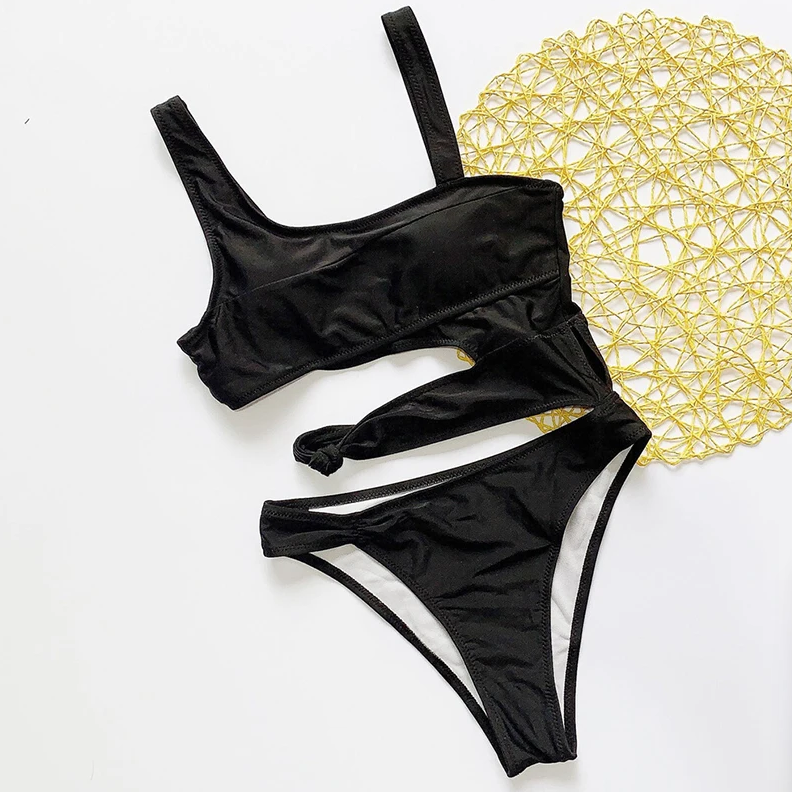 Candy Crush Asymmetrical Black Swimsuit