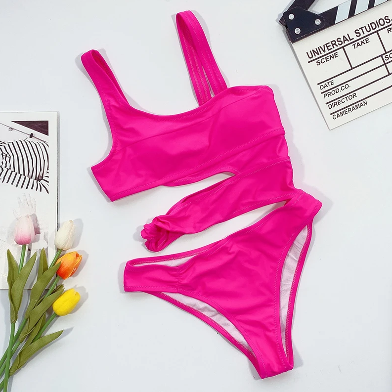 Candy Crush Asymmetrical Hot Pink Swimsuit