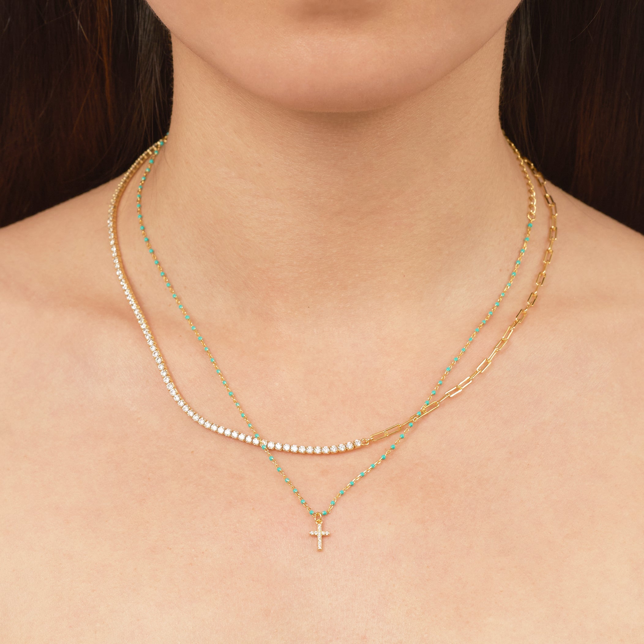 Paperclip Link and CZ Chain Necklace