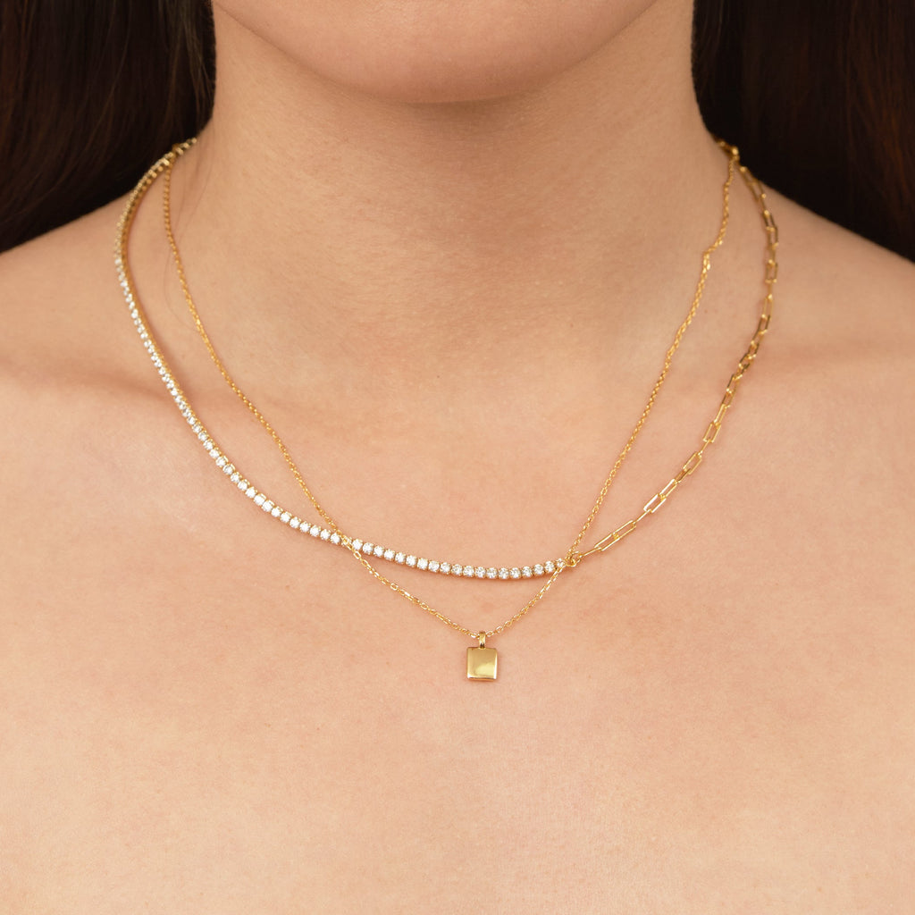Paperclip Link and CZ Chain Necklace
