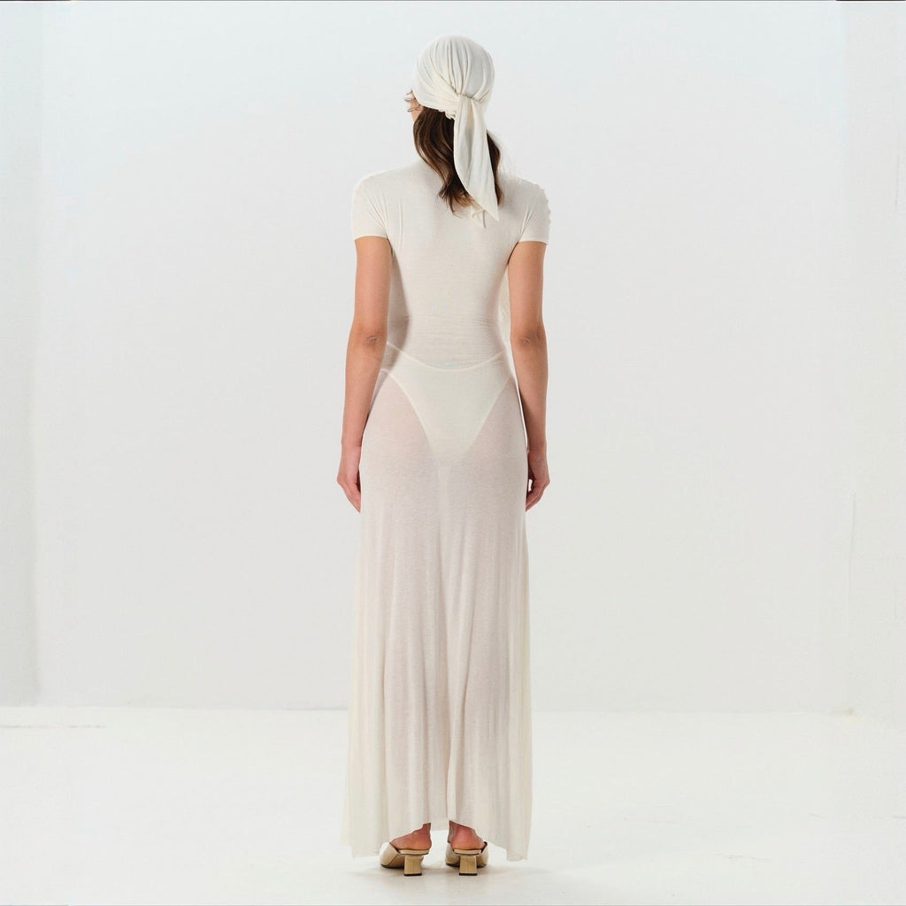 Caroline Baby-Soft Knit Pearl Button Maxi Dress with Built-In Bodysuit